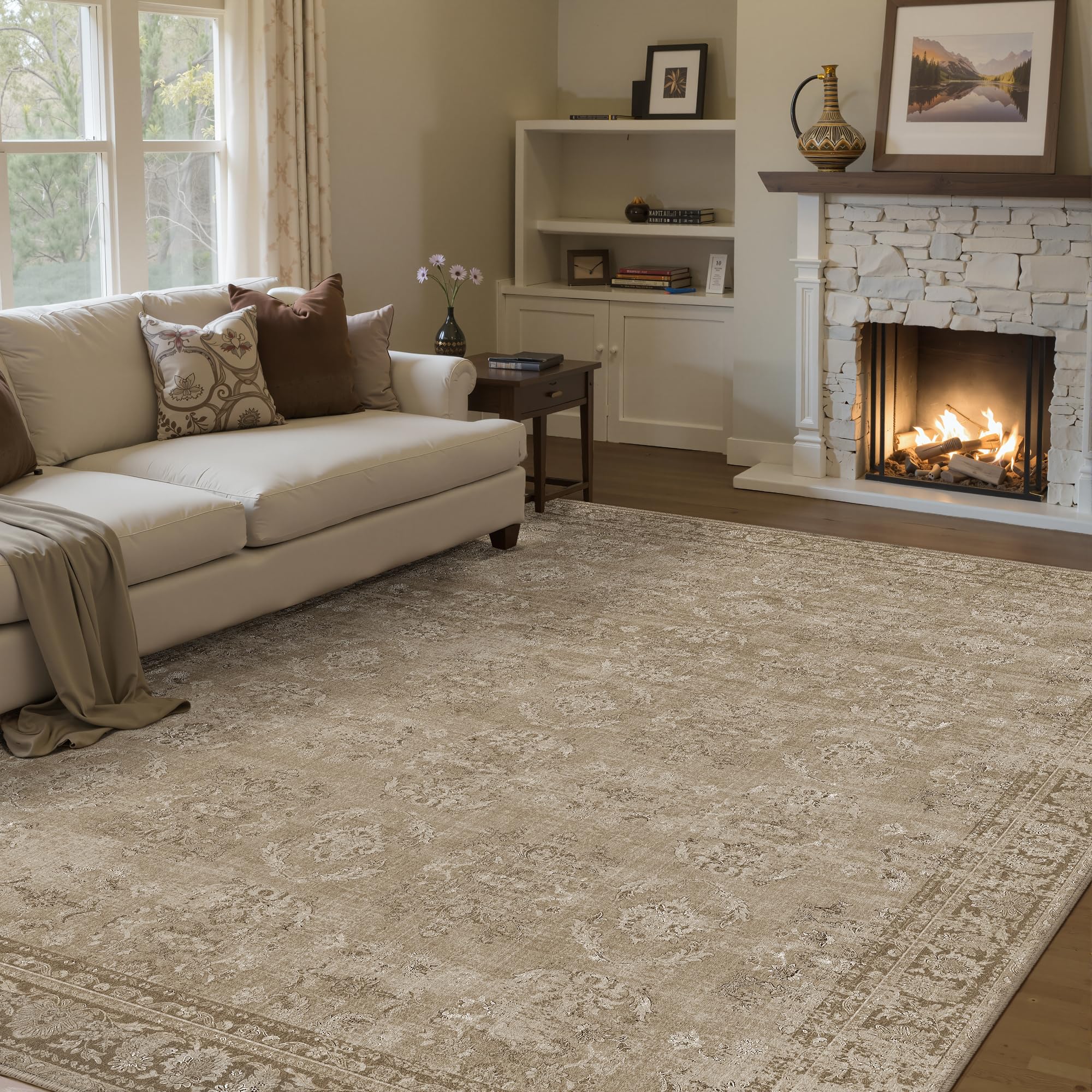 PureCozy Light Brown Area Rug 6x9 Vintage Retro Accent