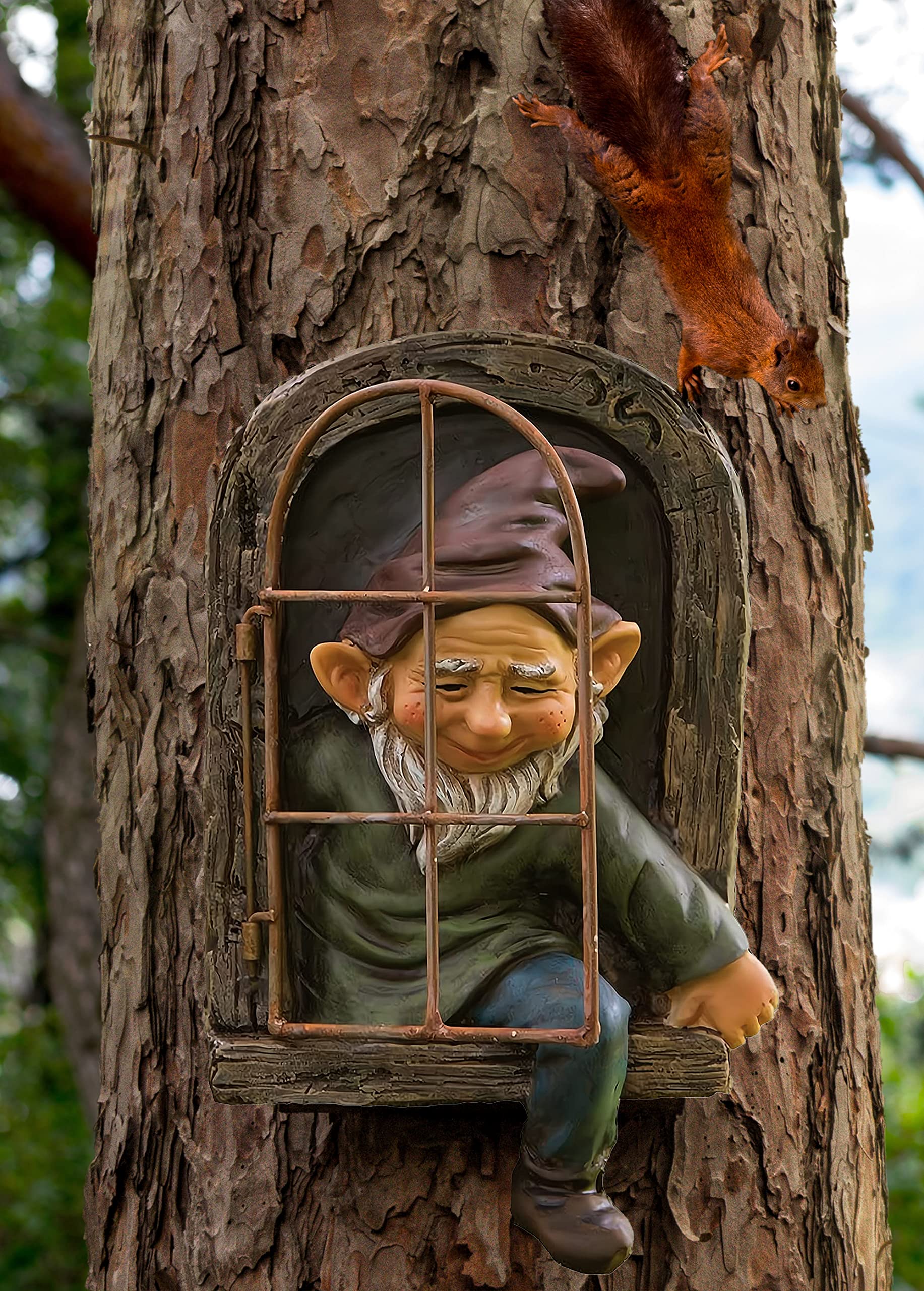 coolboy- Gnomo Decorativo para jardín al Aire Libre, 12 Pulgadas, Elfo afuera de la Puerta, abrazador de árbol, Decoraciones de gnomos para el hogar, Adorno de Exterior de Enanos caprichosos, Figuras