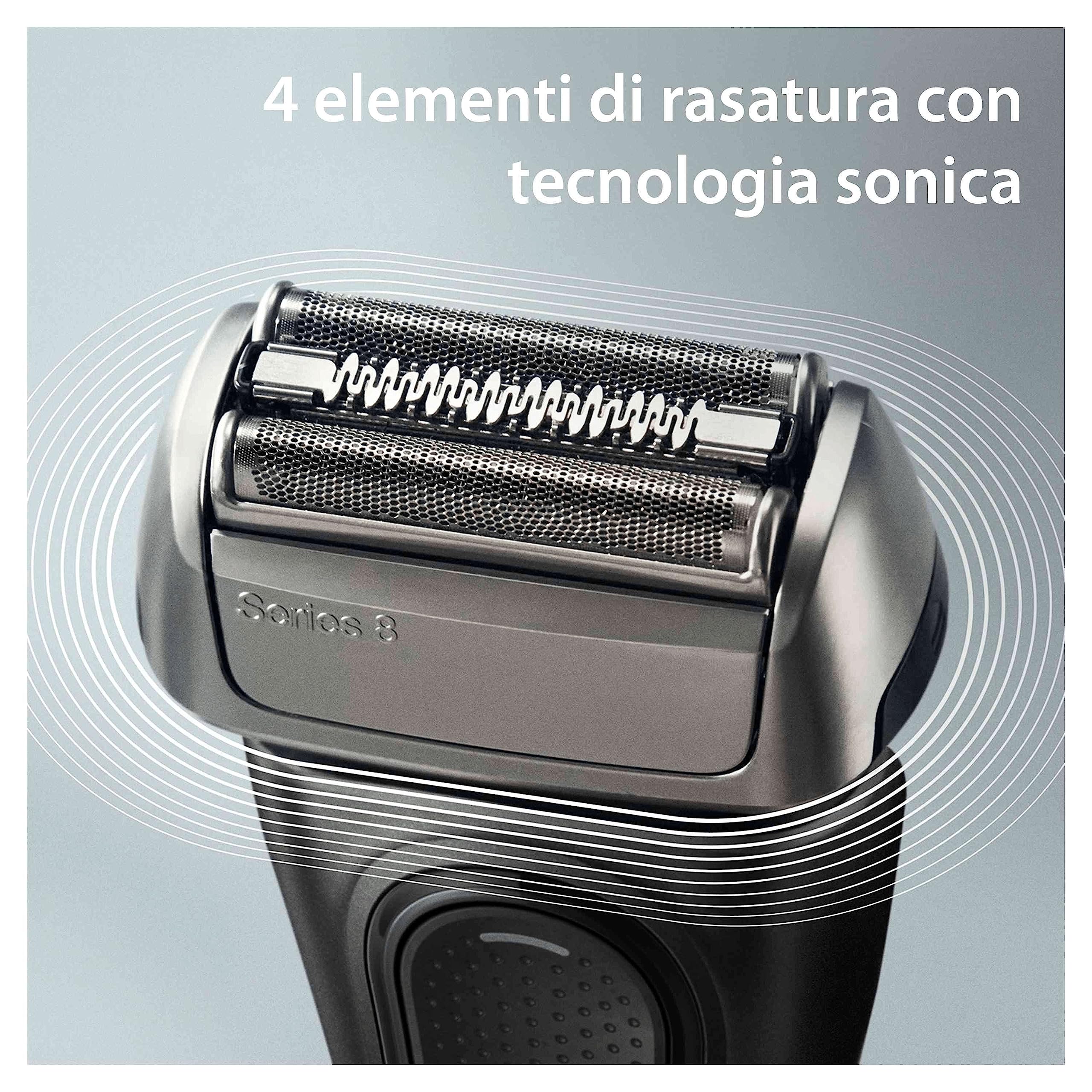 Braun Series 8, Rasoio Elettrico Barba, Rifinitore di precisione, Custodia Viaggio, Lame Flessibili, Stazione SmartCare, Uso a Secco o Sotto Acqua, Batteria Litio Ion, Idea Regalo, 8560cc Nero