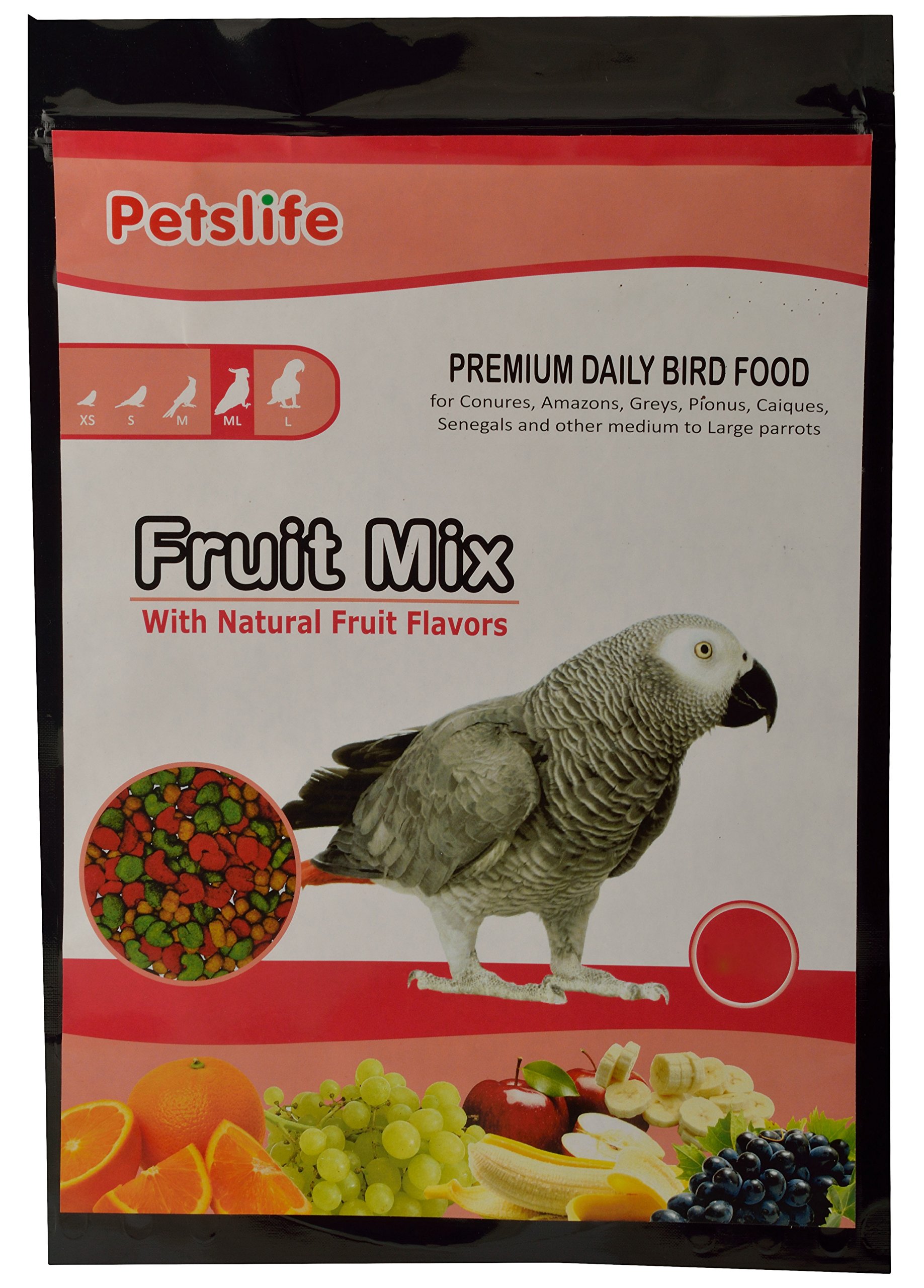 PETSLIFE Premium Daily Bird Food for Gray Parrot,Fruit Mix 1 Kg