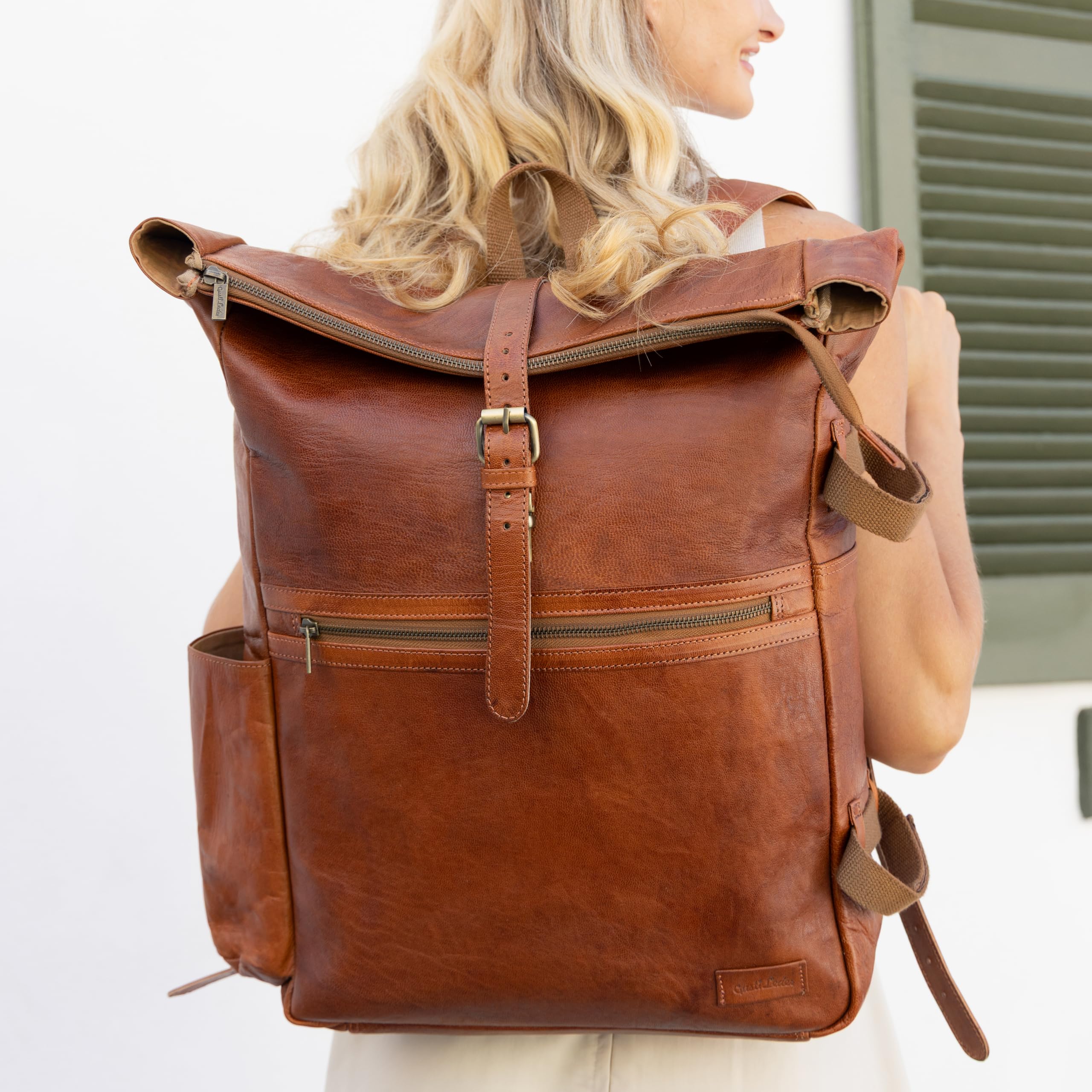 Gusti Zaino In Pelle Milo - Zaino Vintage In Pelle Da Uomo E Donna Con Scomparto Per Laptop Impermeabile, Bagaglio A Mano 15 Pollici, Organizer, Scomparto AirTag, Robusto Zaino Business Per La Scuola