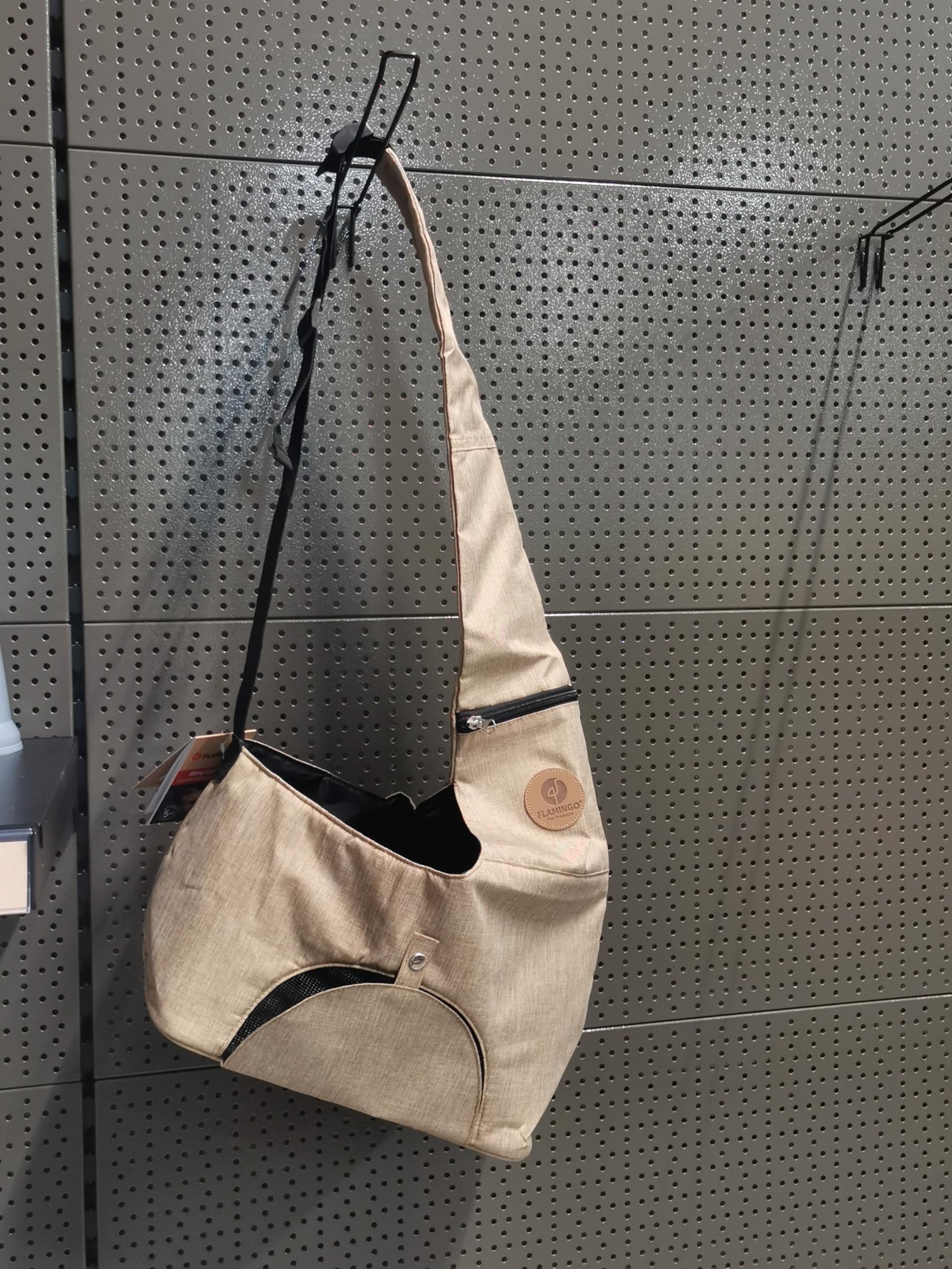 Hunderucksack - Bauchtrage Kanga Beige – 44x20x20cm – Polyester – Top-Öffnung – Abnehmbarer Boden – Lüftungsnetz – Schulterriemen – Sicherheitsleine – Reißverschlusstasche