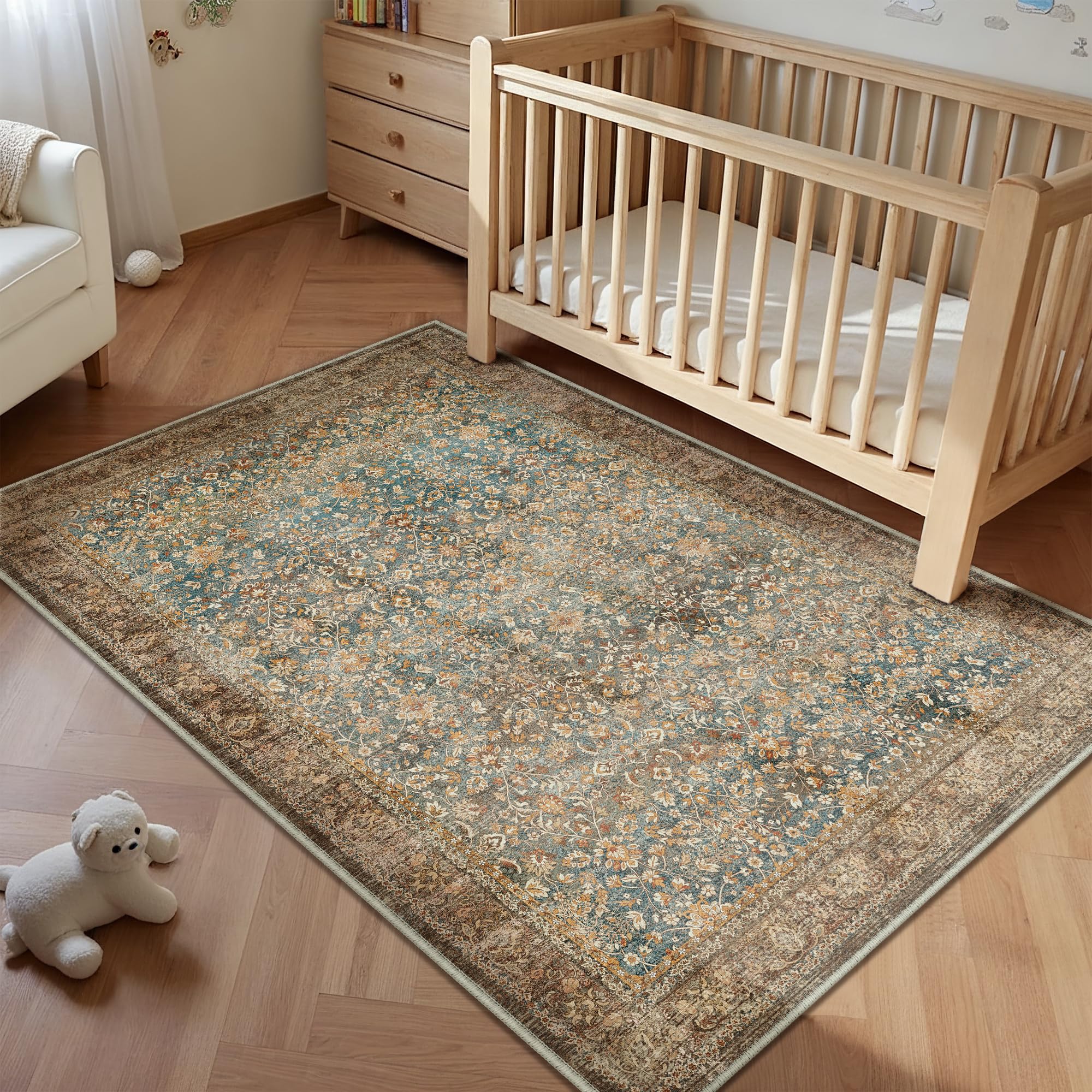 PureCozy Vintage Tappeto Salotto 120x180cm Camera da Letto Antiscivolo Lavabile in Lavatrice Rosso Tappeti Cucina Soggiorno Cameretta Sala Ufficio Pelo Corto Grande Carpet