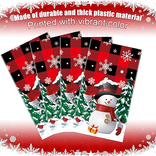 Miniatura 10 de 2 manteles de plástico desechables de Navidad con diseño de muñeco de nieve, mantel rectangular de Navidad con diseño de copo de nieve y búfalo