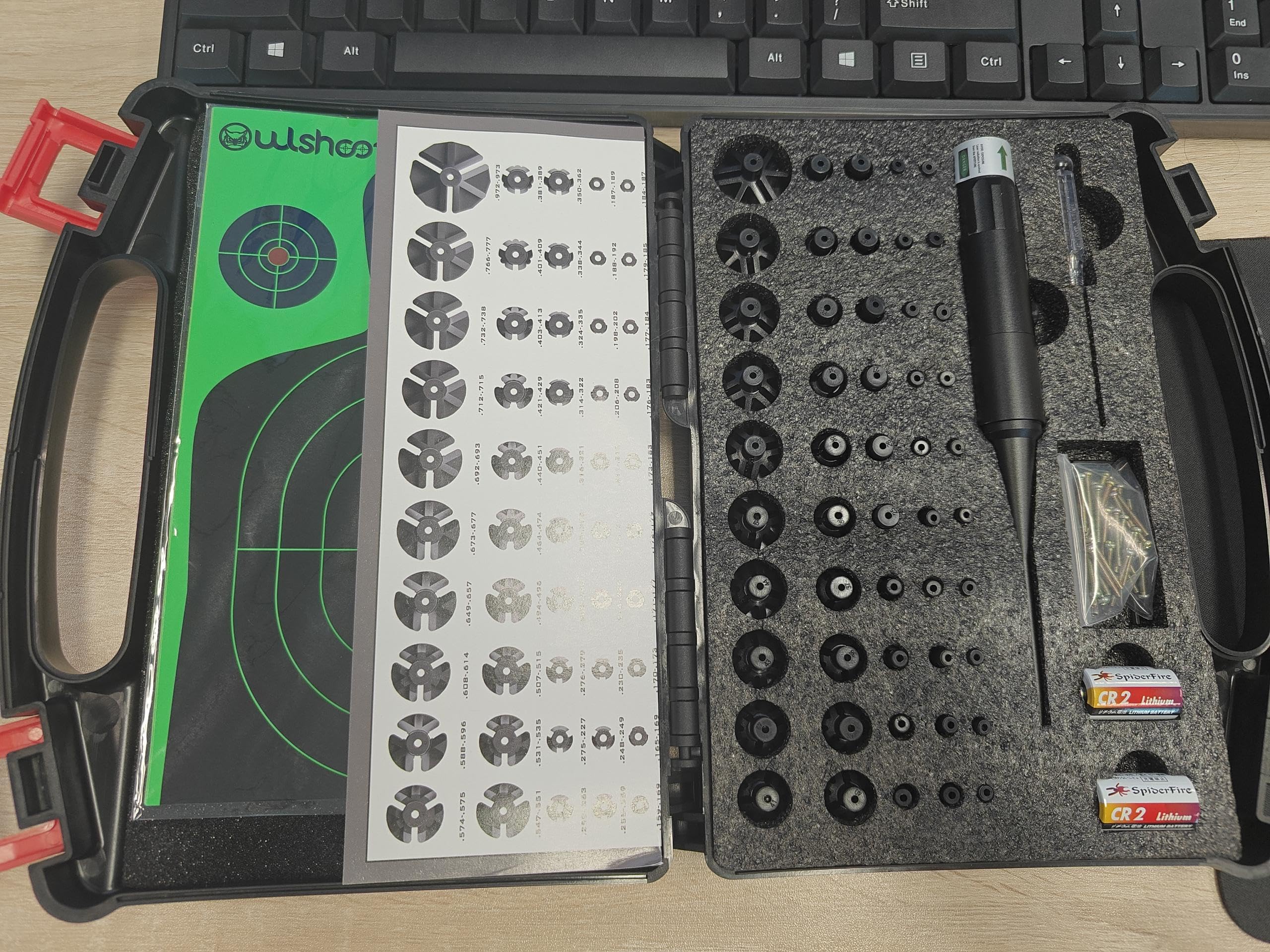 OWLSHOOT Professional Laser Bore Sight Kit:625 Nm Red Boresight with 50 Adapters High-Power Laser for Long-Range Zeroing