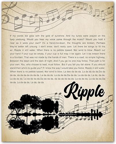 ZUKIY Ripple Song Lyrics Art Canvas - Grateful Dead Ripple Lyrics Poster - Inspirational Wall Art for Office Decor - Music Poster Vintage Style -