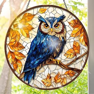 Colorful Acrylic Suncatcher, Bird Hanging Window Decor with Printed Stained Glass Style Design Sun Catcher, Rainbow Maker Wall Art, Gift Idea & Garden Ornament Indoor Outdoor Use 7.8 x 7.8 inch