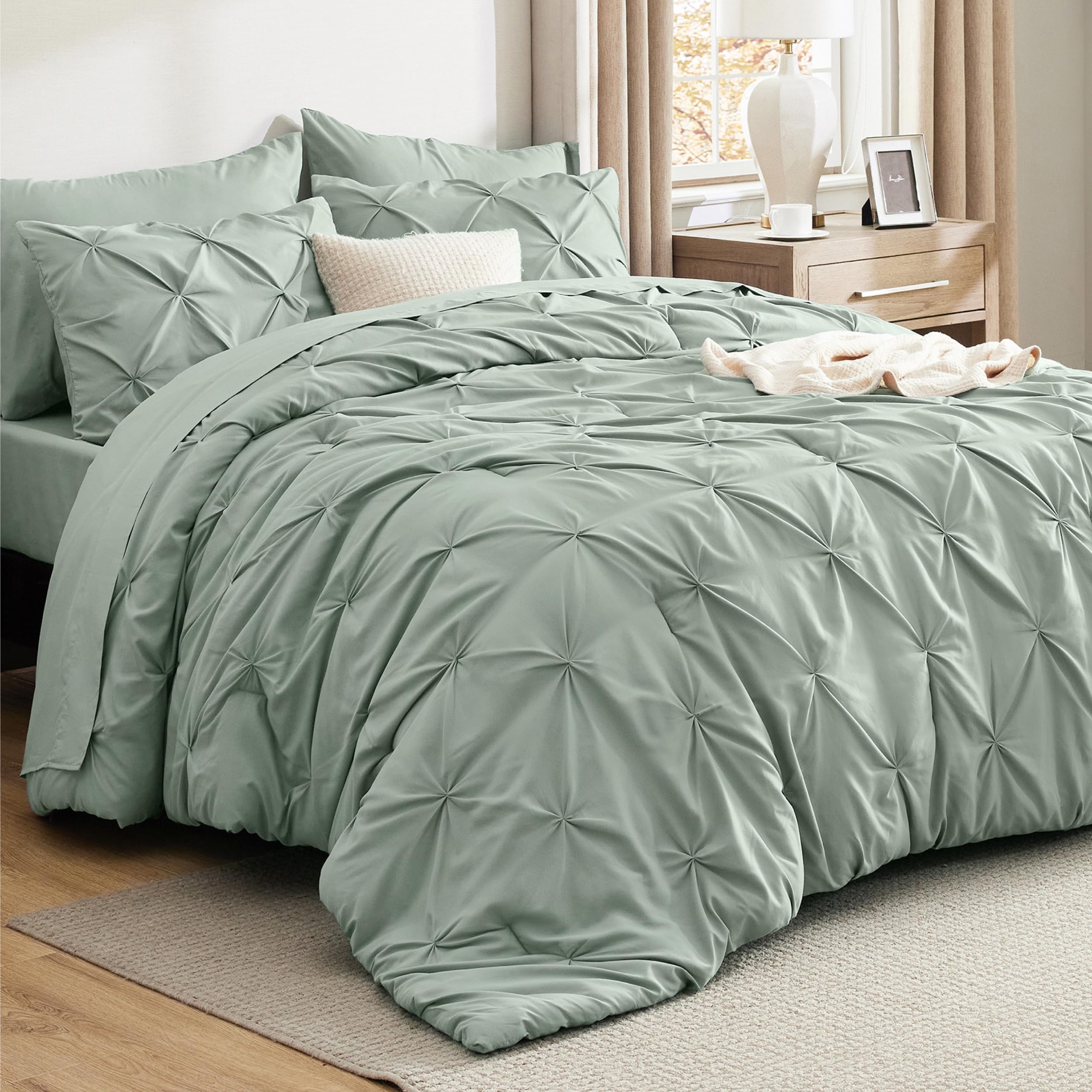 Bedsure Green Comforter Set Queen - Bed in a Bag Queen 7 Pieces ...
