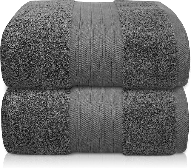 Gladiolus Home  Luxury Extra Large Bath Sheets, 600 GSM thick (Pack of 2) 100% Combed Cotton, Highly Absorbent, Super soft and Quick Dry Jumbo Bath Towels Set (90 x 180 CM, Charcoal Grey)