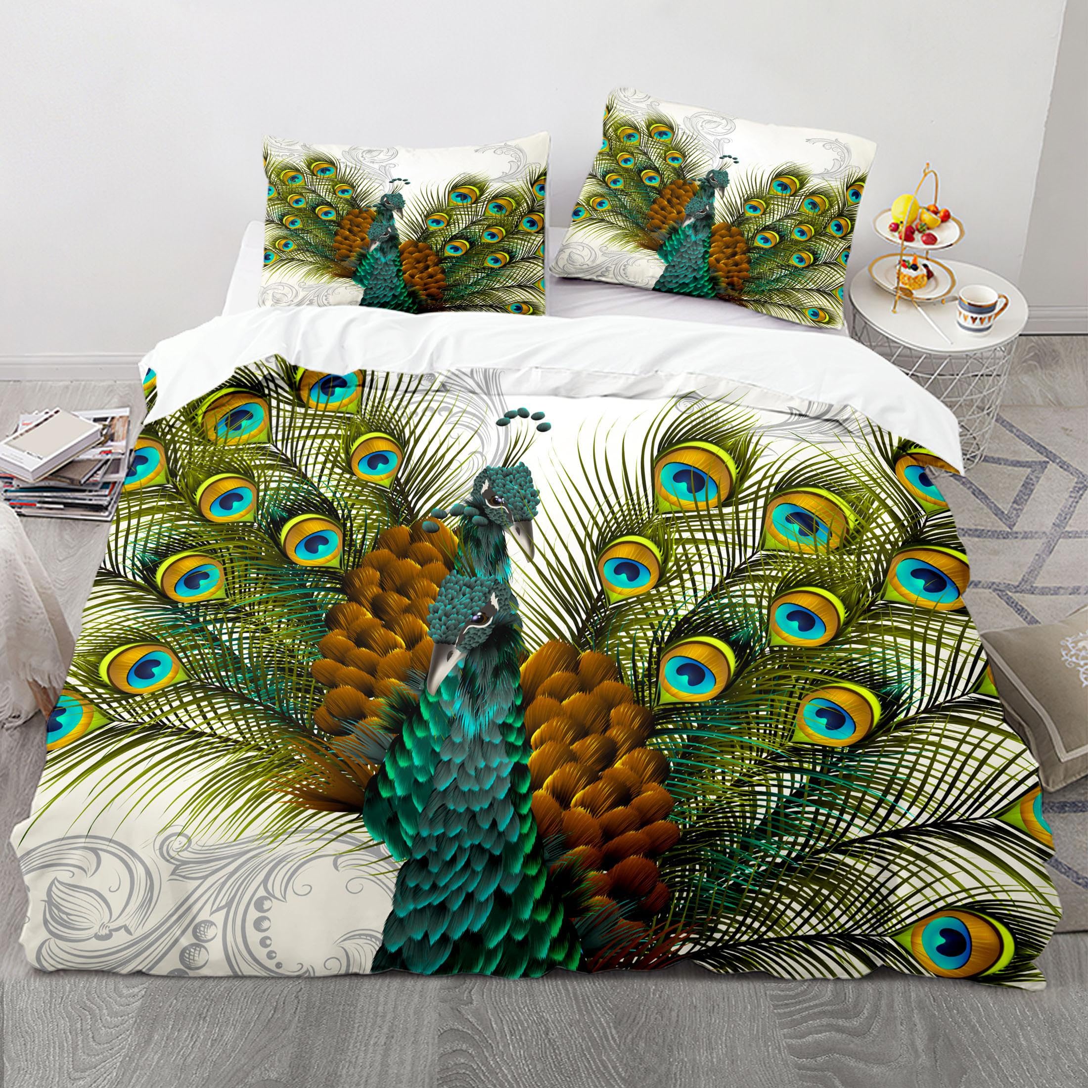 Parure de lit motif paon pour chambre d'amis accueillante et pièce principale cocooning