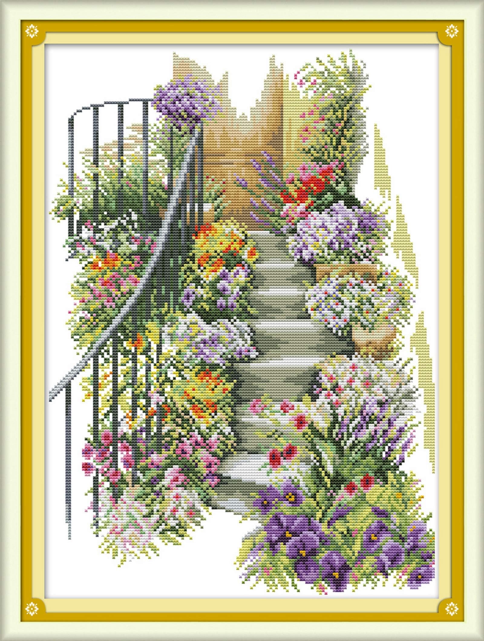 Joy Sunday Cross Stitch Kits 11CT Stamped Flower Stairs 16.5"x22.4" or 42cmx57cm Easy Patterns Embroidery for Girls Crafts DMC Cross-Stitch Supplies Needlework Animal Series