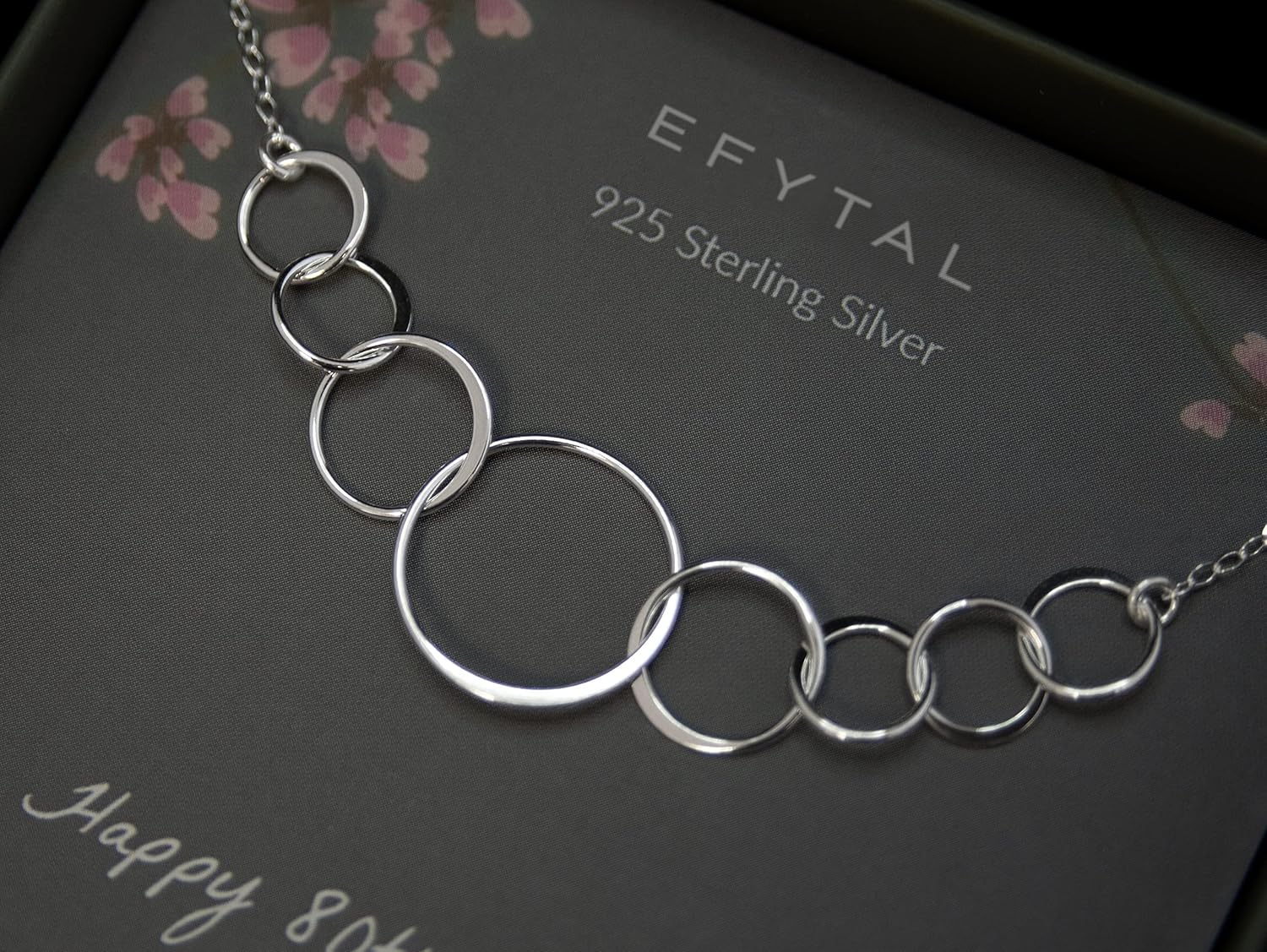 EFYTAL 80th Birthday Gifts for Women, Sterling Silver Eight Circle Necklace for Her, 80 Year Old Birthday Gifts for Women, Birthday Decorations - Image 2