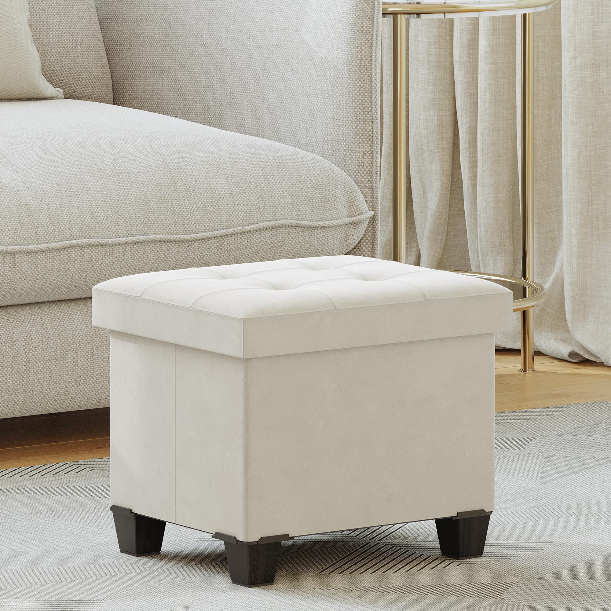 Storage Ottoman, Foldable Ottoman Foot Rest, Foot Stool, Bench with Storage, 660 lb Load Capacity, for Living Room, Bedroom, Dorm, Cream White FSS10W01V2