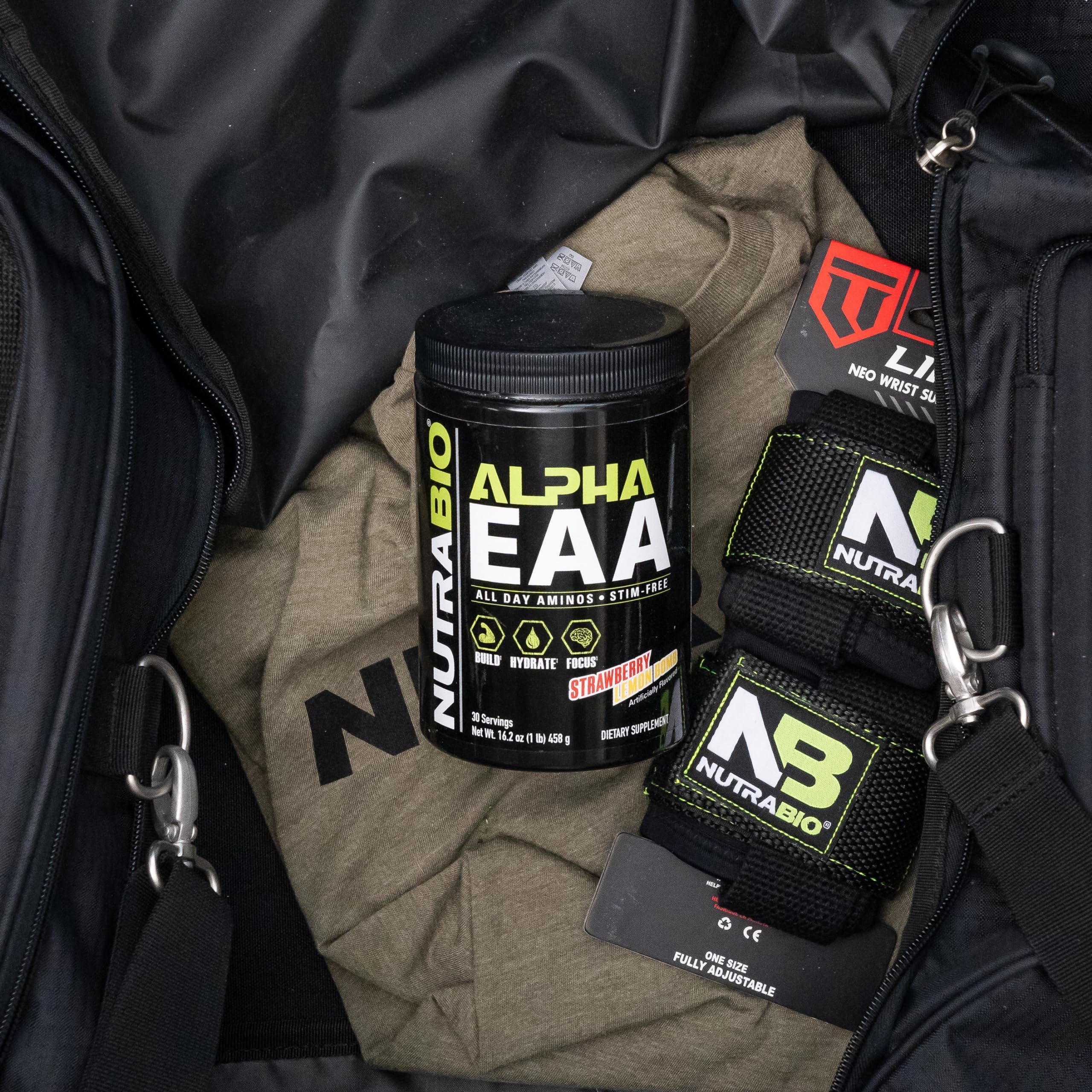 NutraBio Alpha EAA - All-Day Amino Acids for Muscle Growth and Hydration - Essential Amino Acids with Nootropics & Adaptogens- Full Spectrum EAA BCAA Powder - 30 Servings - Strawberry Lemon