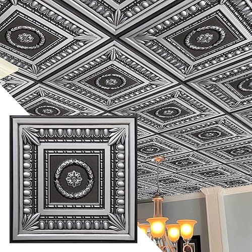 Miniatura 8 de Dundee Deco Rustic Botanical Antique Gold Glue Up or Lay in, PVC 3D Decorative Ceiling Panel, 2 ft X 2 ft (60cm X 60cm), 4 sq ft (0.37 sq m) Each,