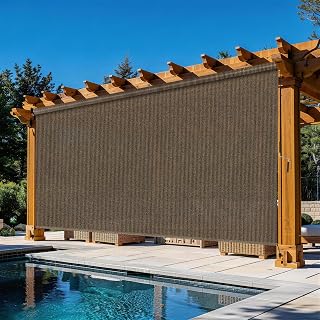Outdoor Roller Shades for Patio 10'Wx8'H Mocha, 90% UV Block & Privacy Protection Outdoor Blinds, Cordless Porch Shades Outdoor Roll Up with Splicing Design 20-Min Install