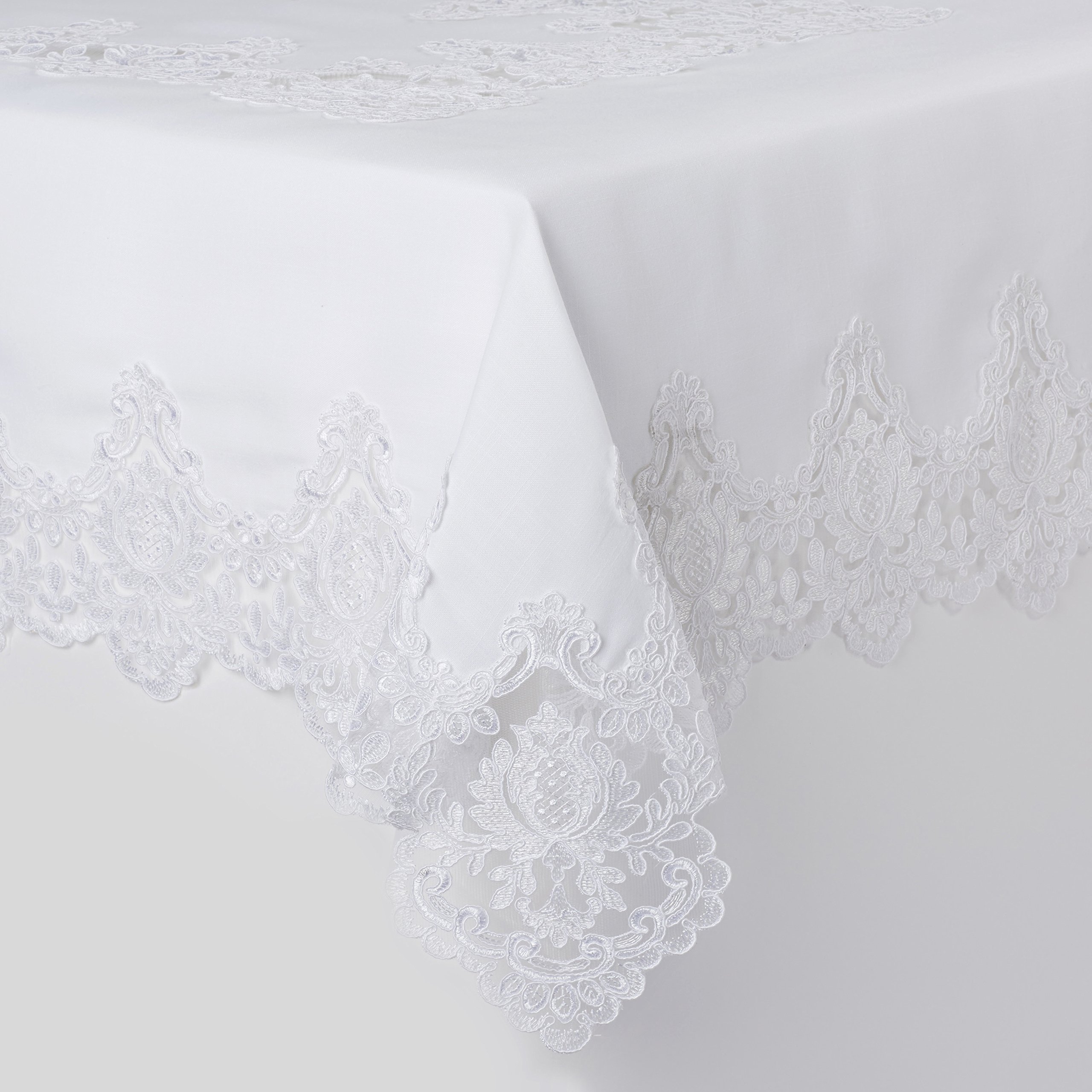 Violet Linen Imperial haftowany vintage koronkowy wzór obrus zestaw 6 sztuk, serwetki, biały, 6 sztuk