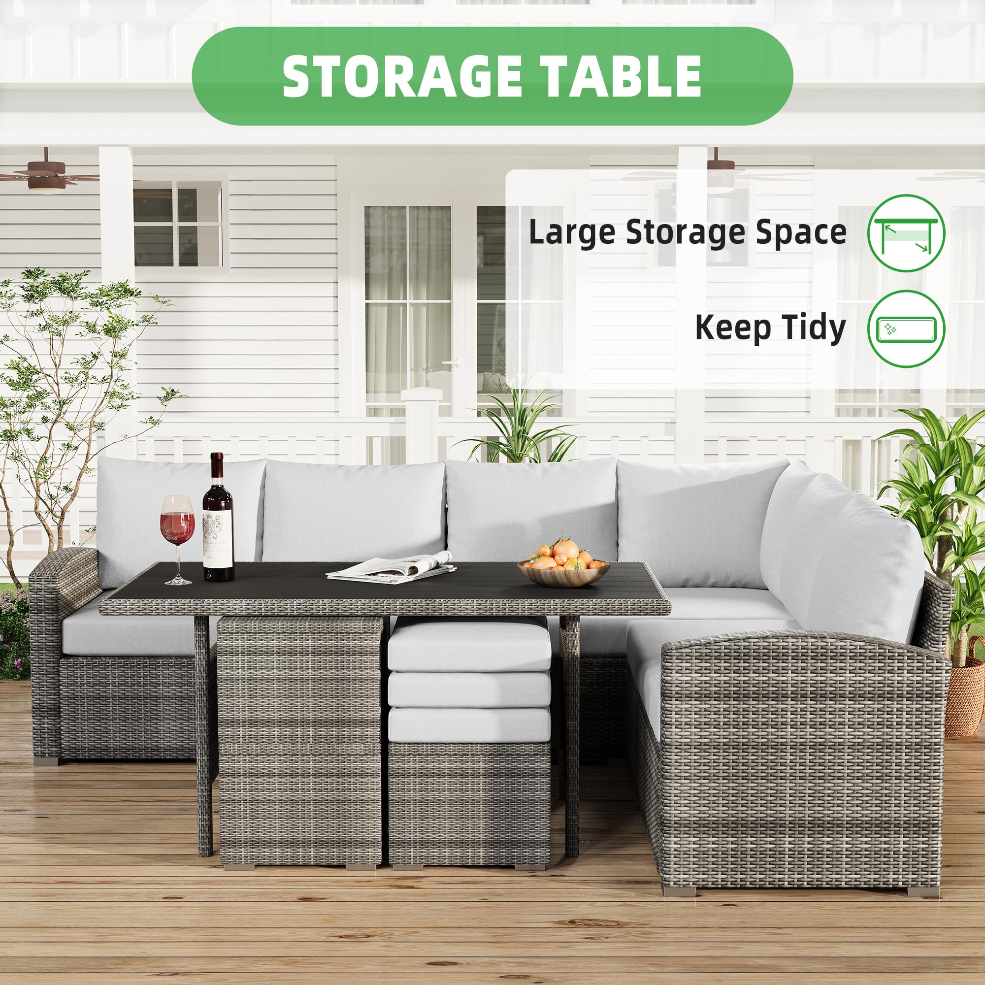 Patio dining table with hidden storage space underneath