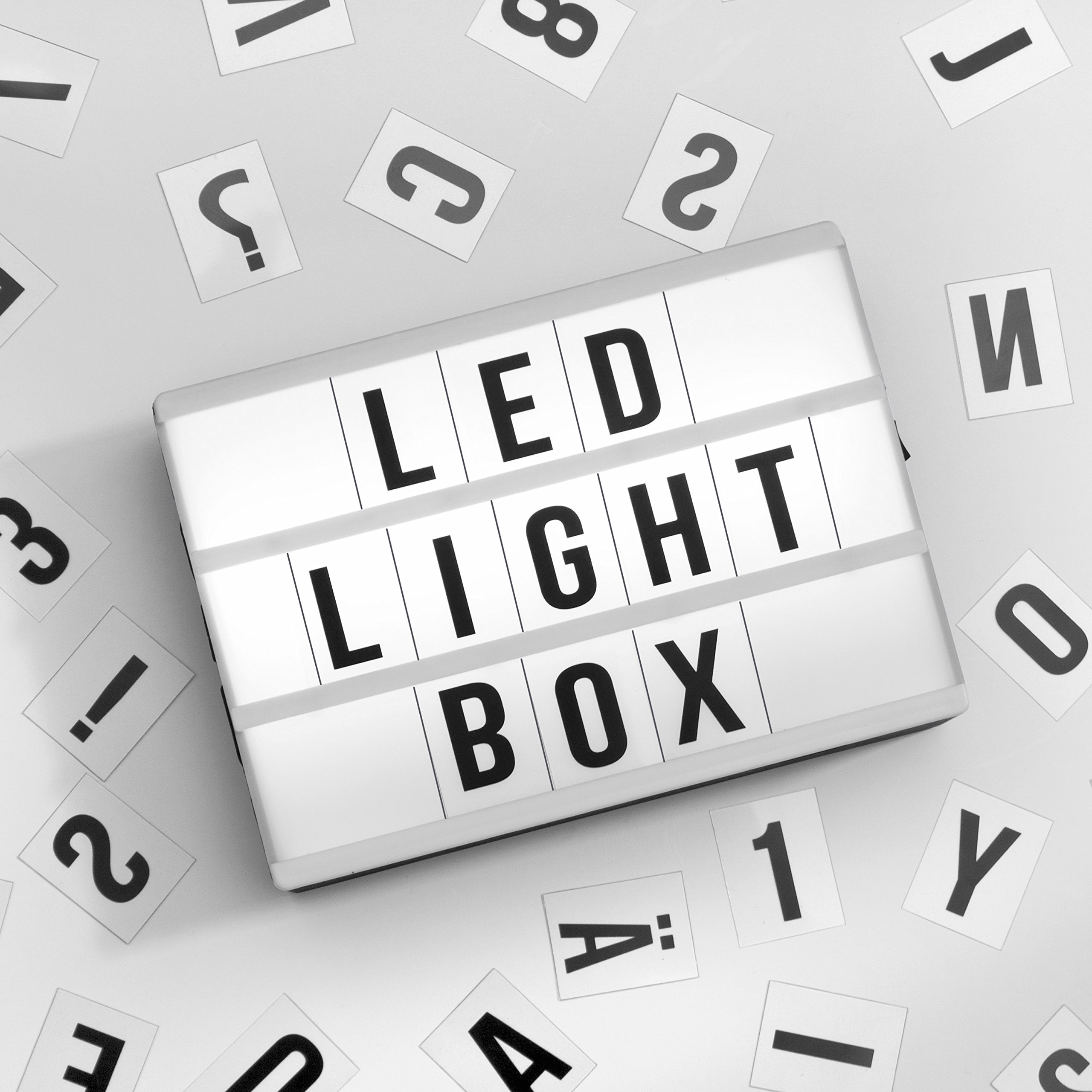 Global Gizmos Miniature A6 3 Row LED Cinematic Light Box with Letters, Numbers and Symbols Tiles, White