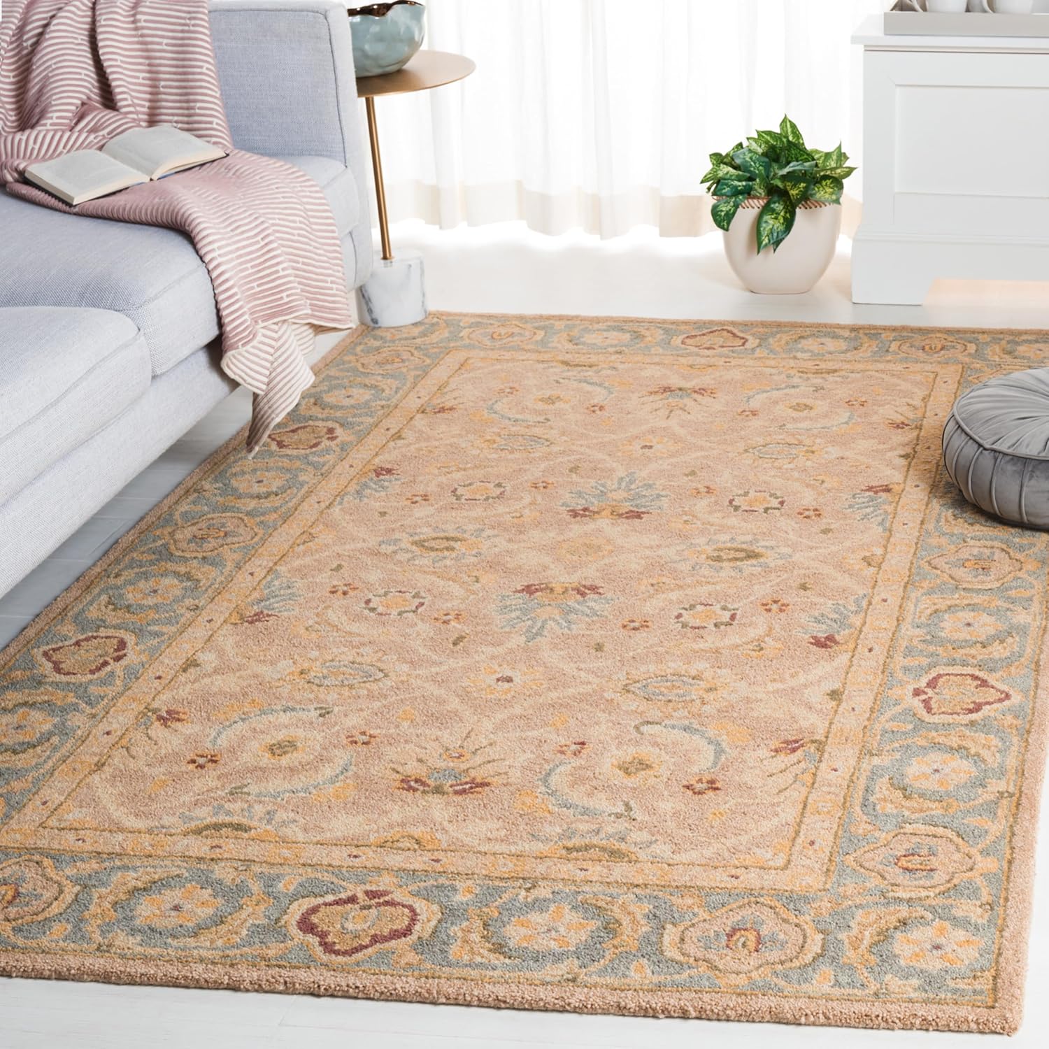 SAFAVIEH Anatolia Collection Area Rug - 6' x 9', Brown & Blue, Handmade Traditional Oriental Wool, Ideal for High Traffic Areas in Living Room, Bedroom (AN549A)