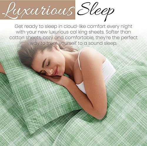 Miniatura 8 de ienjoy Home Simply Soft - Juego de sábanas de 4 piezas con patrón de paja, California King, Forrest (SS-4PC-THAT-CK-FO)