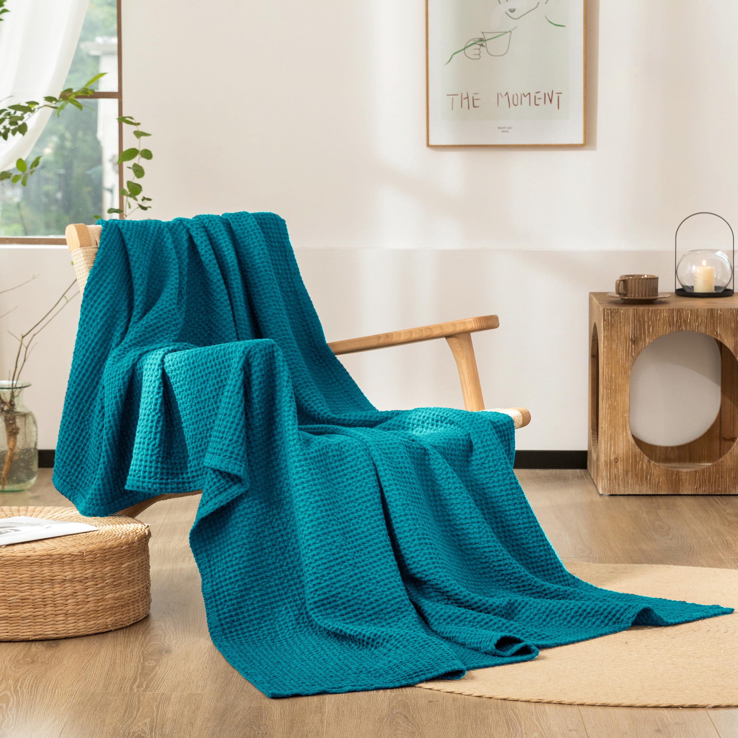 CHUFFED 100% Cotone Coperta 220 x 240 cm, Morbida e Traspirante Trapunta, Motivo a Gabbia Leggera come Coperta per Divano, Morbida e Soffice Coperta per Soggiorno, Divano o Poltrona Marrone Blu