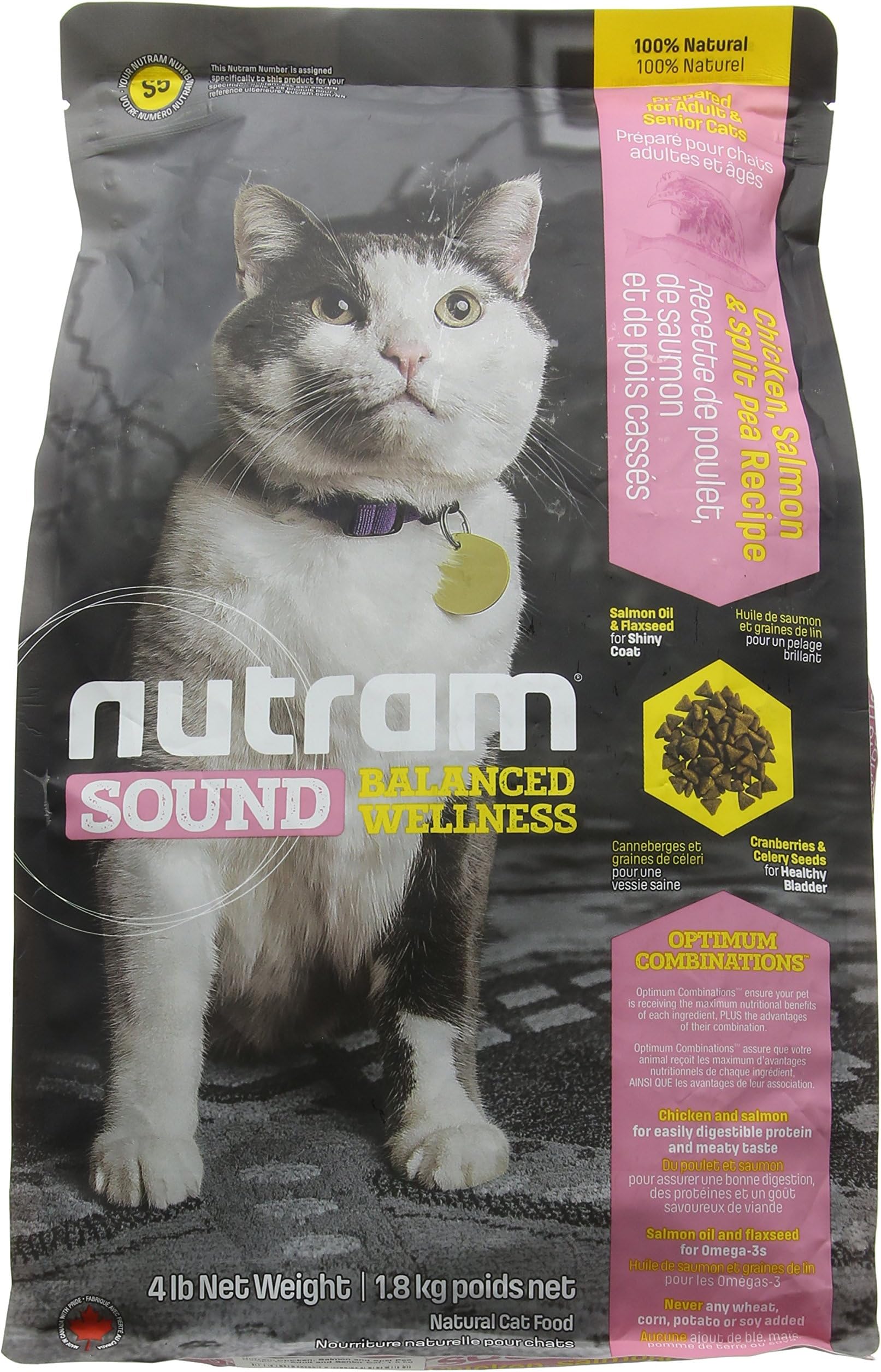 Nutram Complete Dry Adult and Senior Cat Food Chicken Salmon and Split Pea, 1.8 kg
