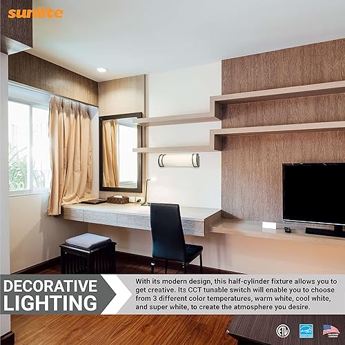 Miniatura 6 de Sunlite 81375 - Lámpara LED de tocador de medio cilindro de 48 pulgadas, 40 vatios (equivalente a 200 W), 3500 lúmenes, ajustable 3 CCT 3000K-5000K,