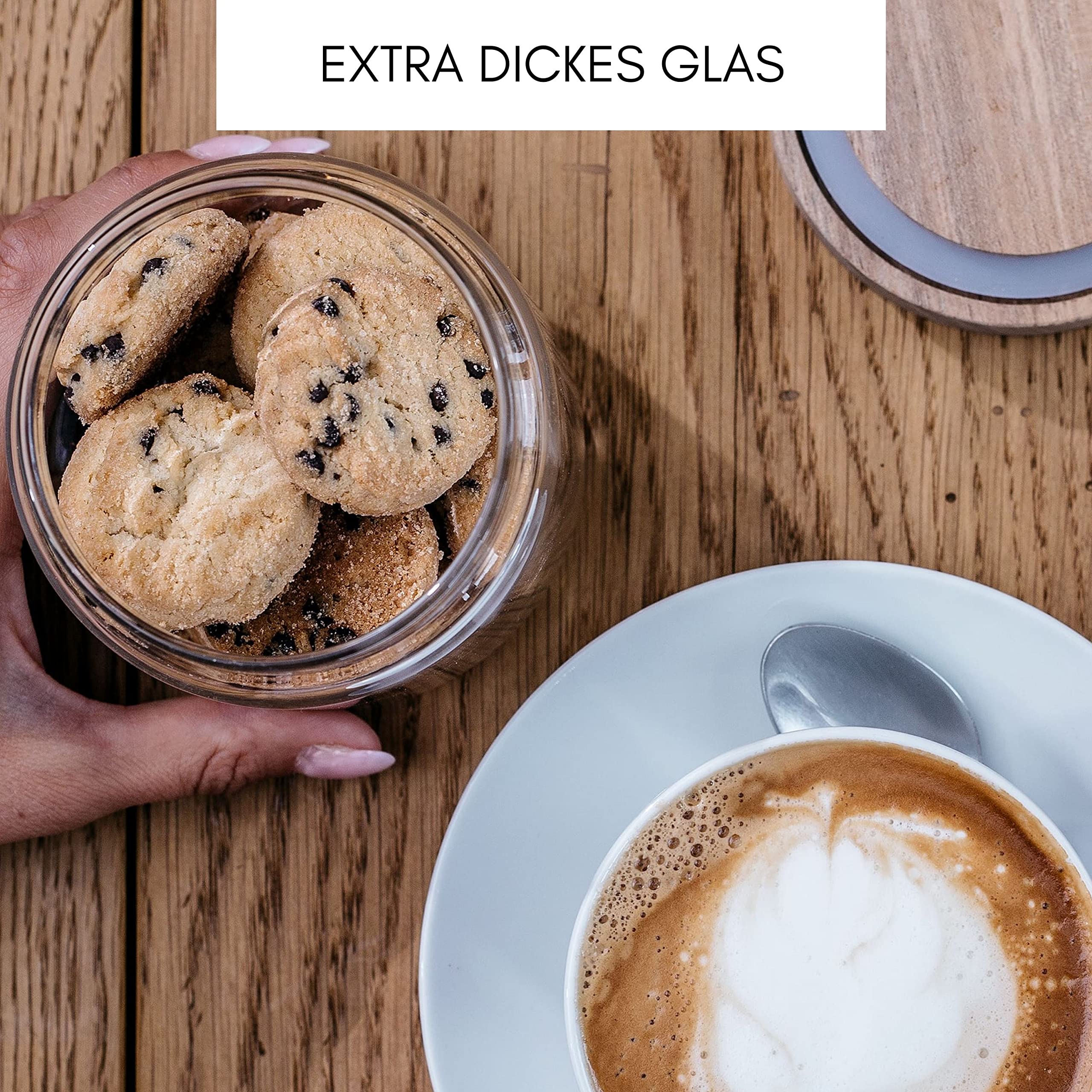 Voorraadpotten met houten deksel - Glas - Set van 4 - 1750 ml