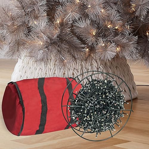 Miniatura 4 de Dazzle Bright Bolsas de almacenamiento de luces de Navidad, 3 carretes de metal para almacenar luces de cadena de Navidad, bolsa de tela Oxford roja