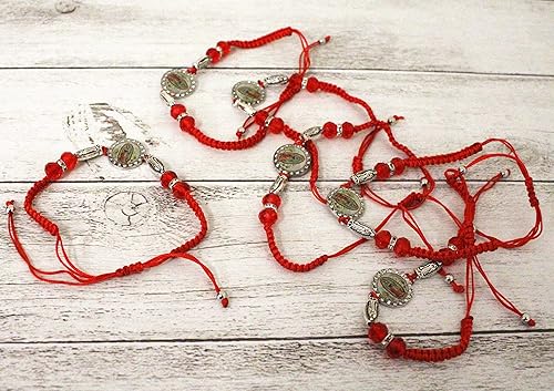 Miniatura 4 de Ooki 12 pulseras de cuerda de Guadalupe roja con forma de cuerda, pulsera ajustable para fiesta, nudo bautizo, recuerdos de bautizo, quinceañera,