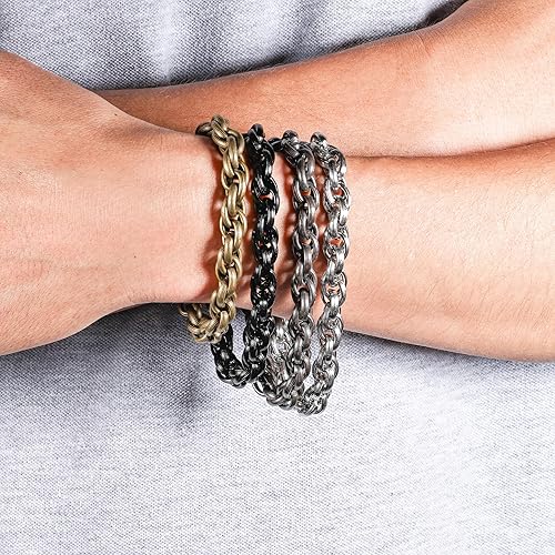 Miniatura 6 de Pulsera de acero inoxidable para hombre, pulsera trenzada de eslabones de cadena para hombre, pulsera trenzada negra, plata, bronce, plomizo, 7.5-9