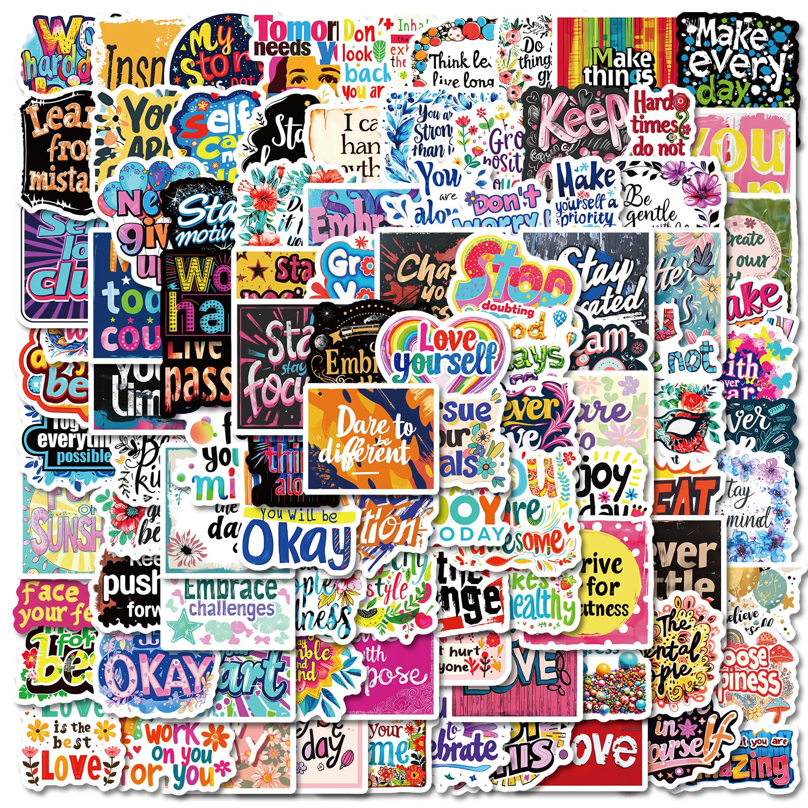 Motivational Stickers - 100 Pcs Funny Inspirational Stickers for Kids Teens Adults, Waterproof Vinyl Decals for Water Bottle, Laptop, Journal, Skateboard