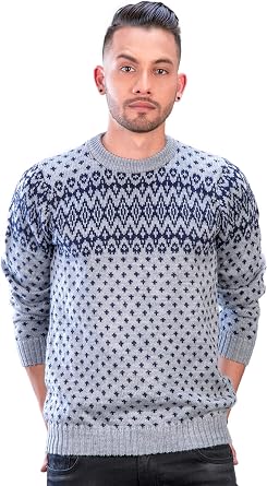 Nordic Gray and Blue Crewneck Soft Alpaca Sweater for Men Baldur
