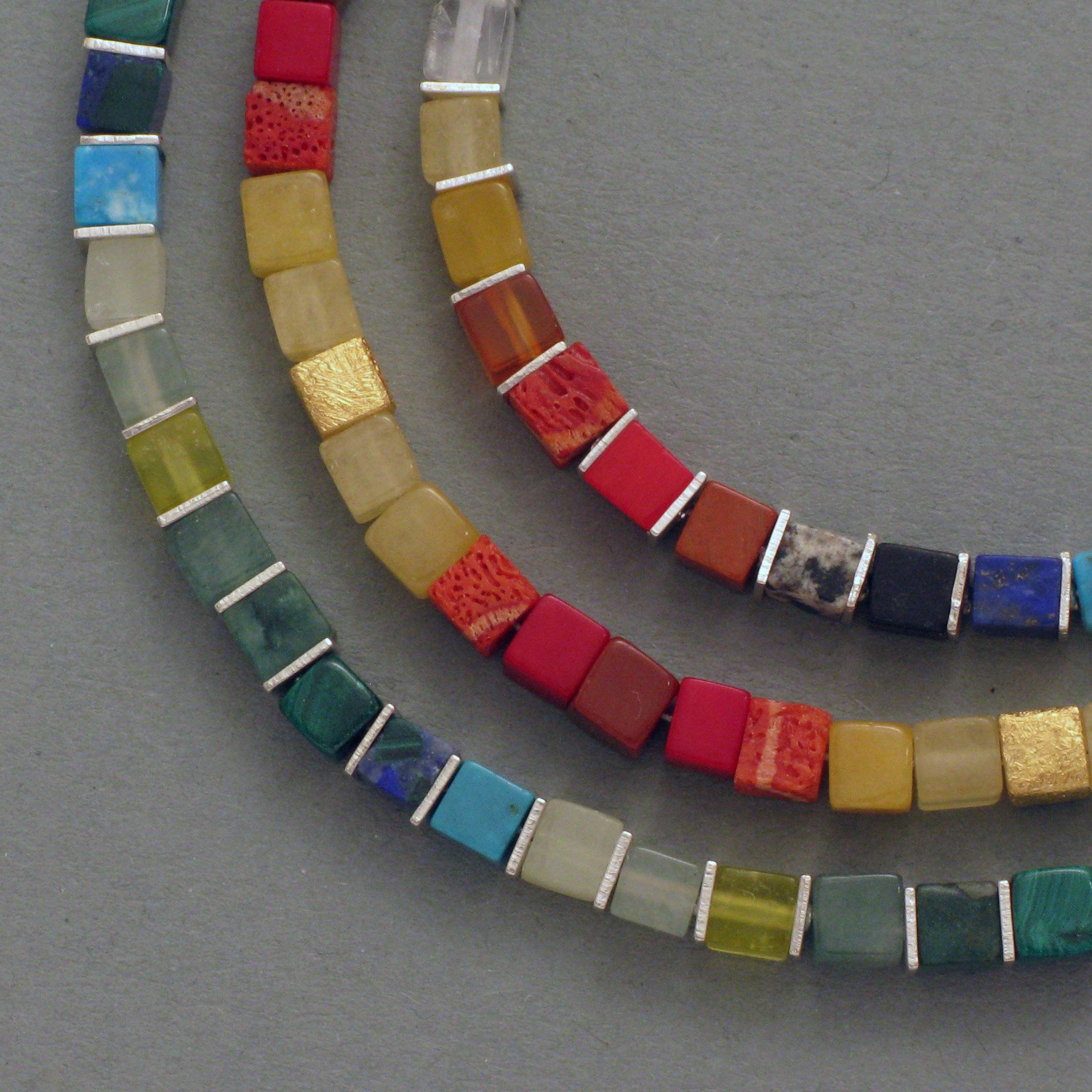 Damen Mädchen Halskette Regenbogen Bunt Edelsteine Würfelkette Handgemachter Schmuck