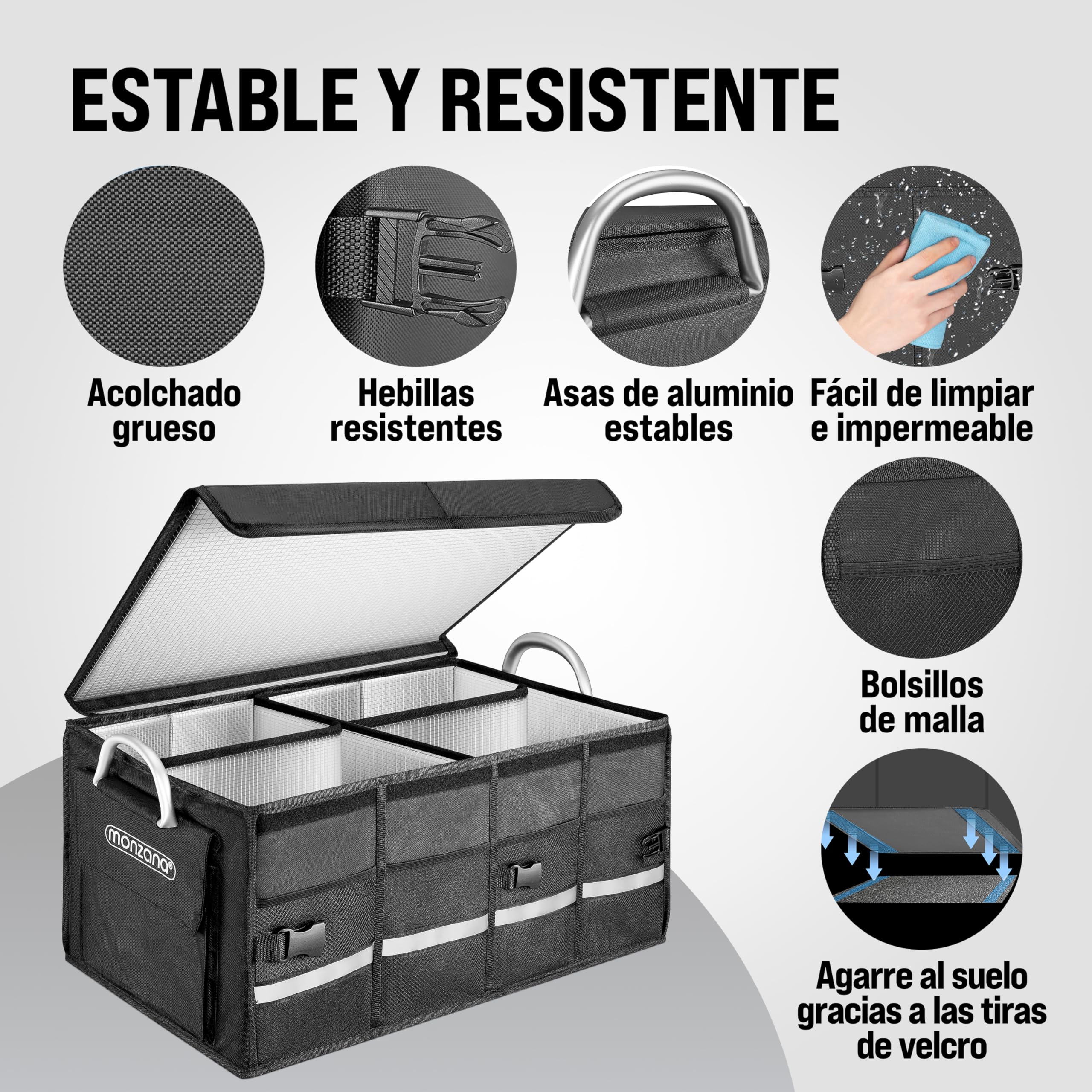 Monzana® Organizador coche Bolsa para maletero 68L Cesta Almacenamiento Caja Plegable con Aislante Negro