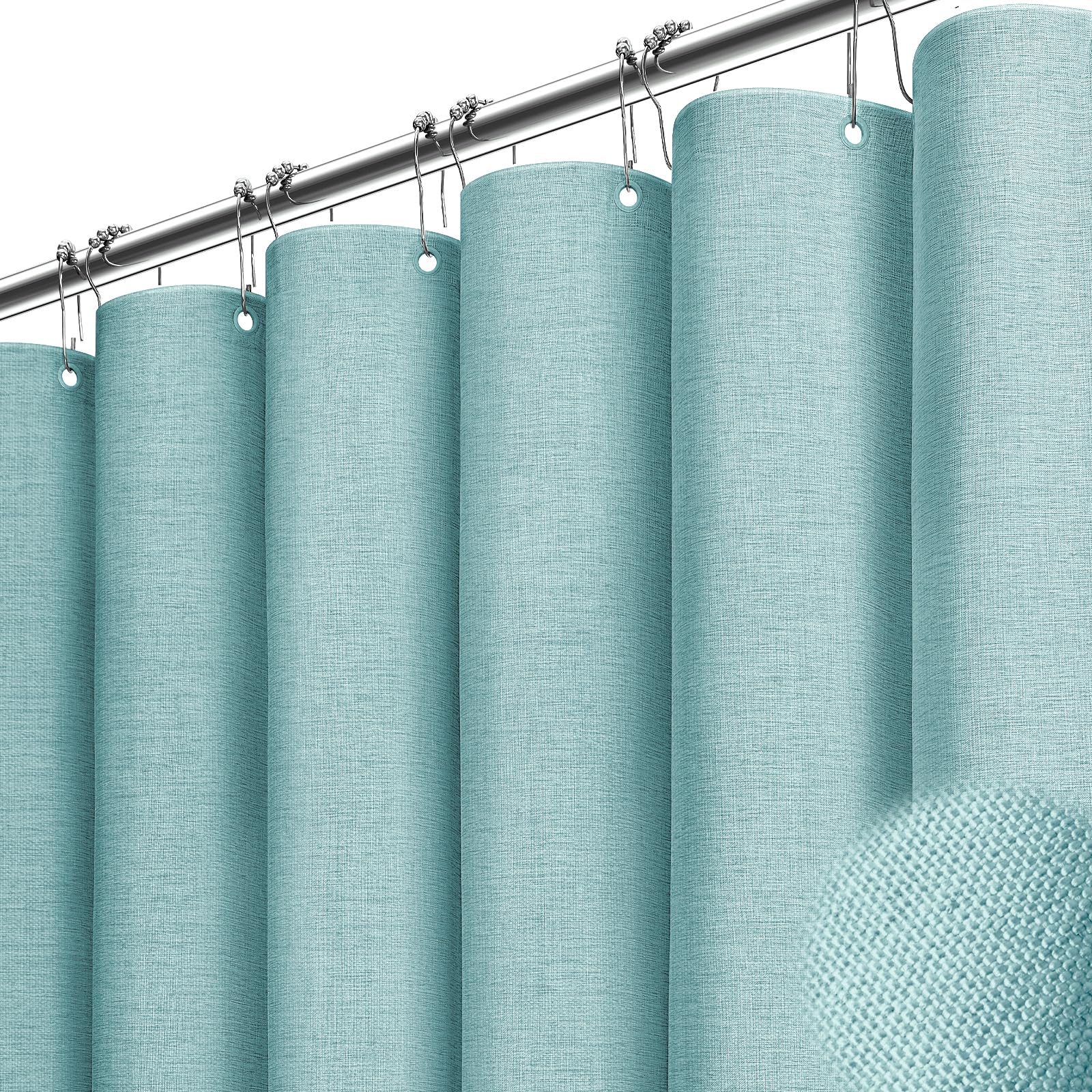 BTTN Teal Linen Textured Waterproof Fabric Shower Curtain, 72x72, Turquoise