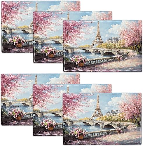 Miniatura 45 de Juego de 6 manteles individuales de flores amarillas de granja, manteles individuales rústicos florales, manteles individuales de primavera lavables