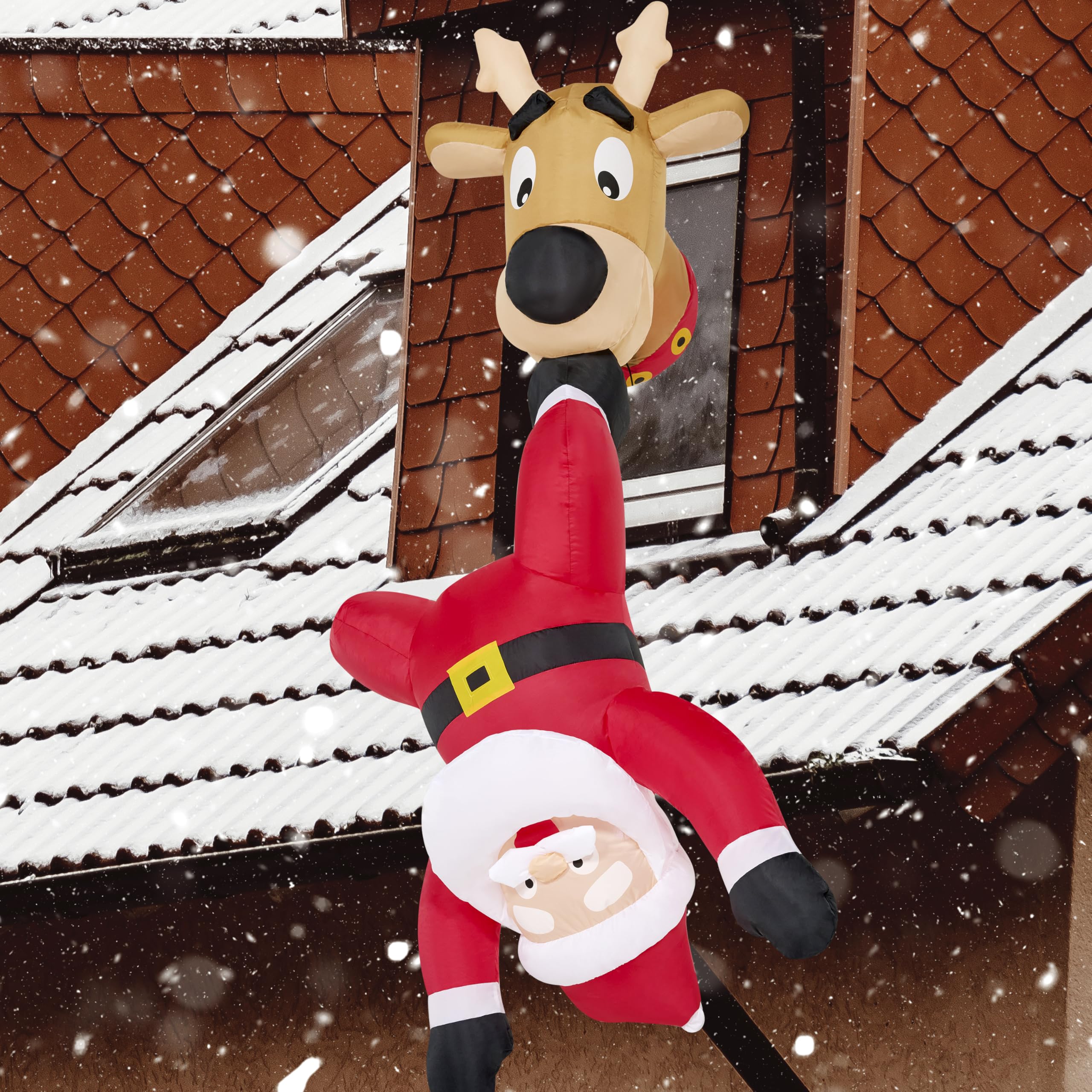JOIEDOMI Aufblasbarer Weihnachtsmann mit Rentier, 1,8 m hoch, aufblasbar mit eingebauter LED für Fensterdekoration, Weihnachtsfeier, Outdoor, Innenhof, Garten, Dekoration
