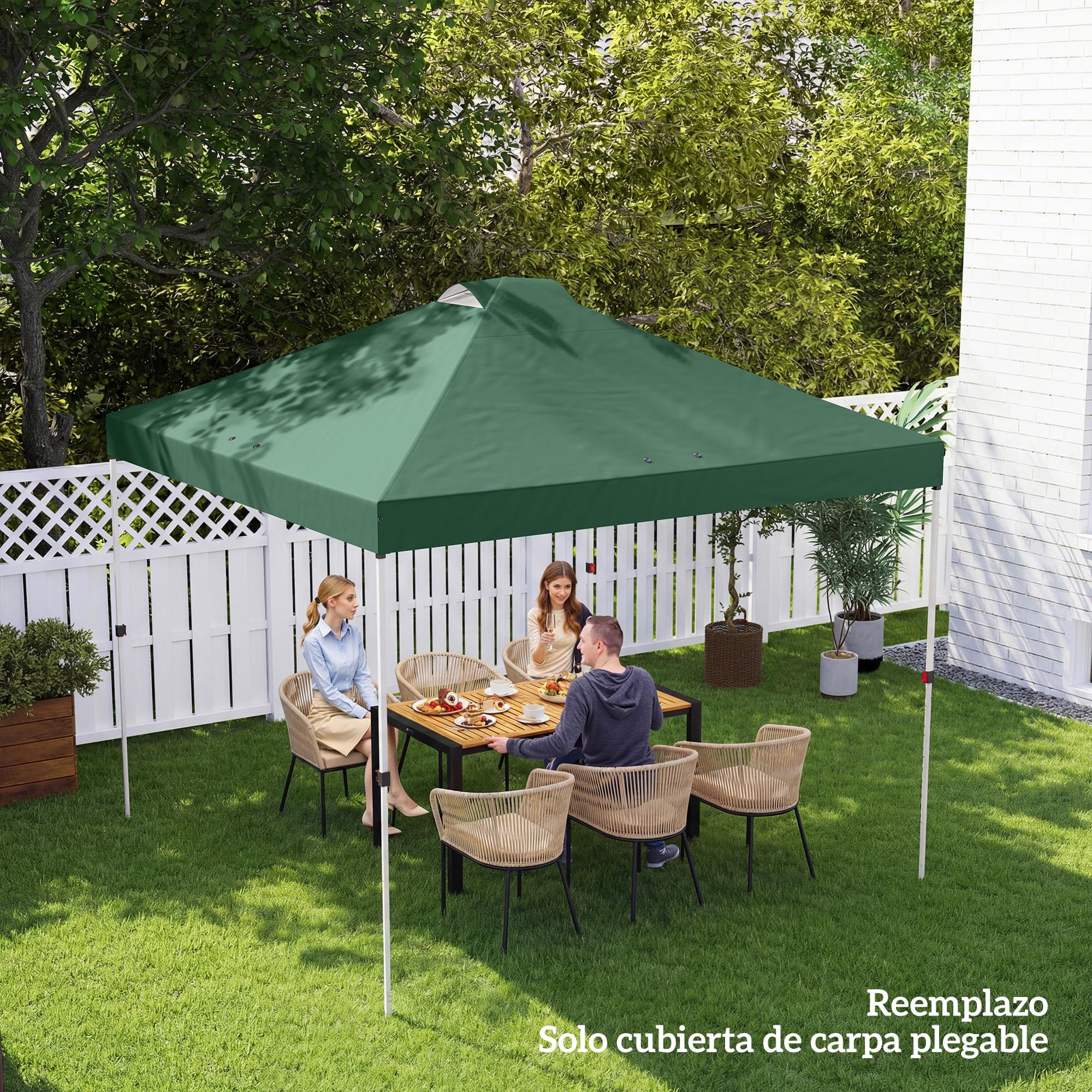 Outsunny Toldo de Pérgola de Recambio 3x3 m Techo de Repuesto para Carpa Plegable de Jardín de Tela Oxford 210D con 8 Orificios de Drenaje y Doble Ventilación Protección UV 50+ Solo TOLDO Verde