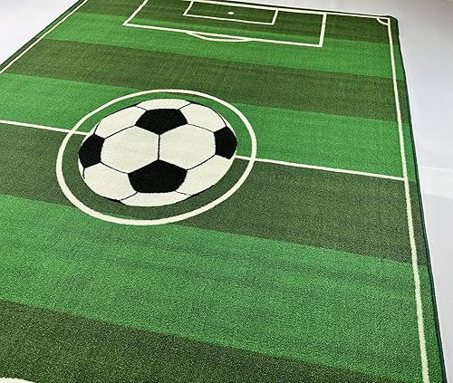 Miniatura 7 de Mybecca Alfombra para niños de 4 pies 11 pulgadas x 6 pies 10 pulgadas (59 x 82 pulgadas), con respaldo de gel antideslizante, campo de fútbol