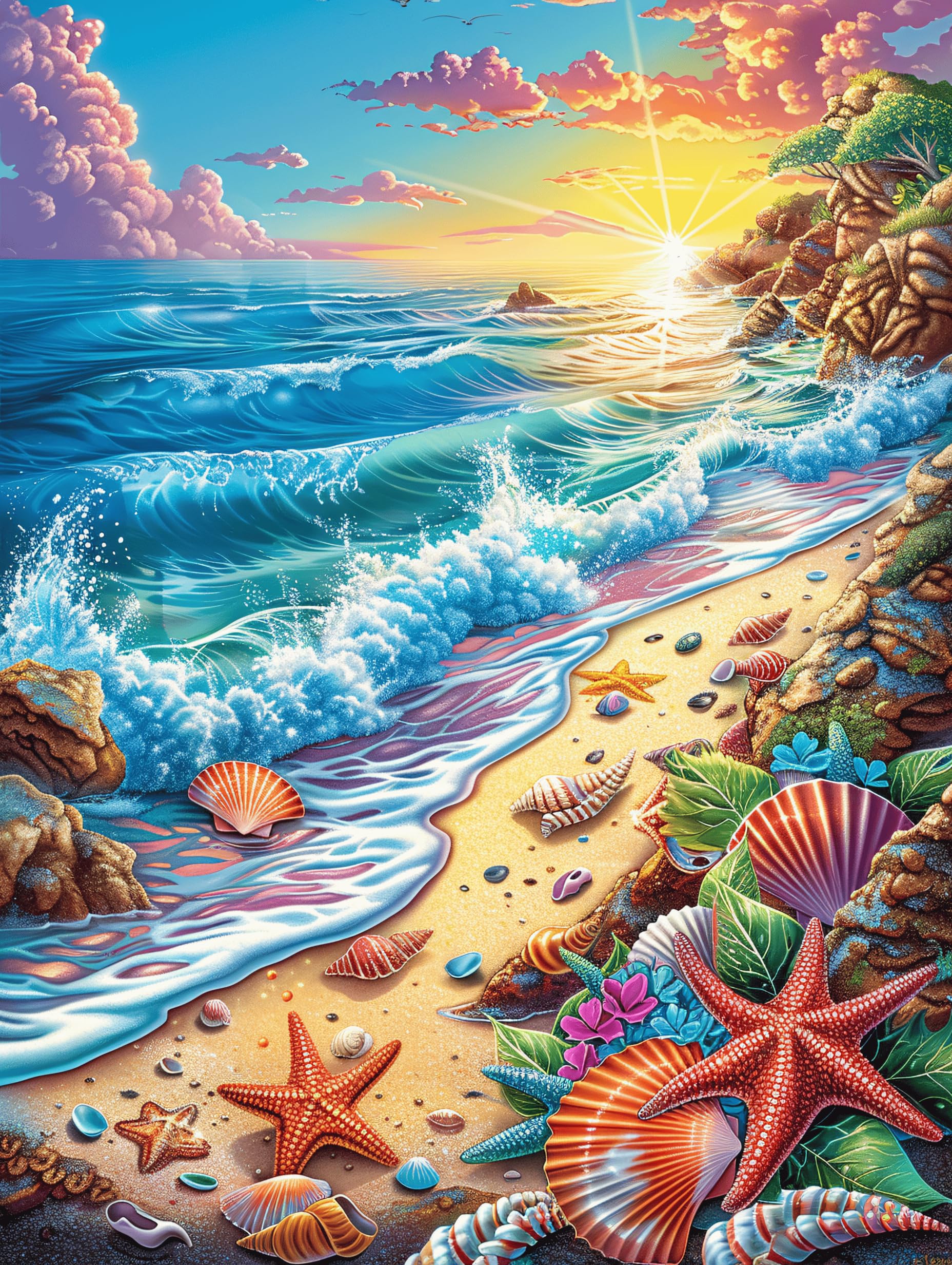 Beach Sunset Landscape 500 Piece Jigsaw Puzzle for Adults Mitos Fantástico Cuento De Hadas Jigsaw Post Work Relaxation Tool Challenging Fun for Friends Family Home Decor 500 PCS