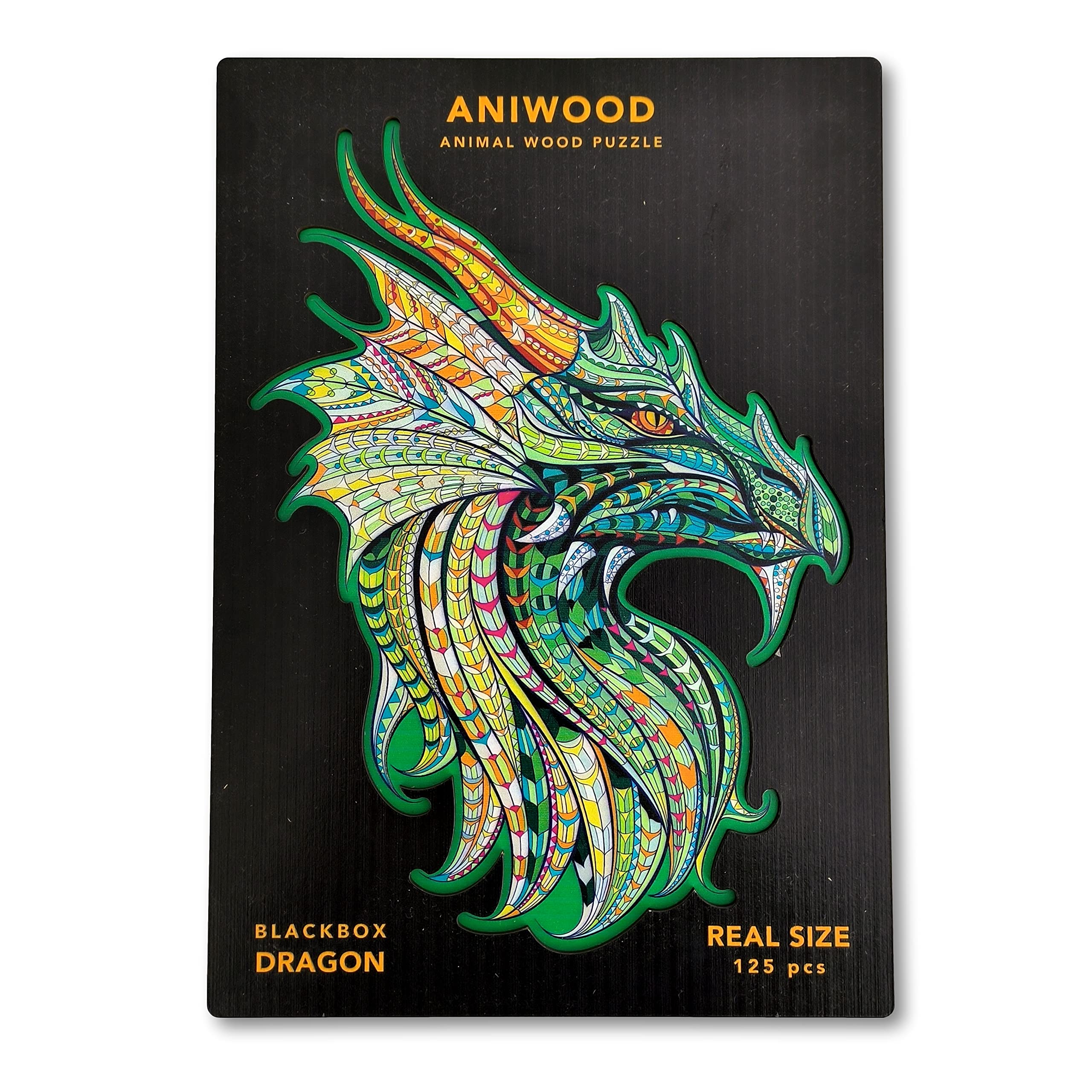 Aniwood drewniane puzzle w kształcie zwierząt Wieczko z wytłoczeniem w rozmiarze puzzli Zawiera unikalne elementy z kształtami zwierząt (rozmiar M, smok)