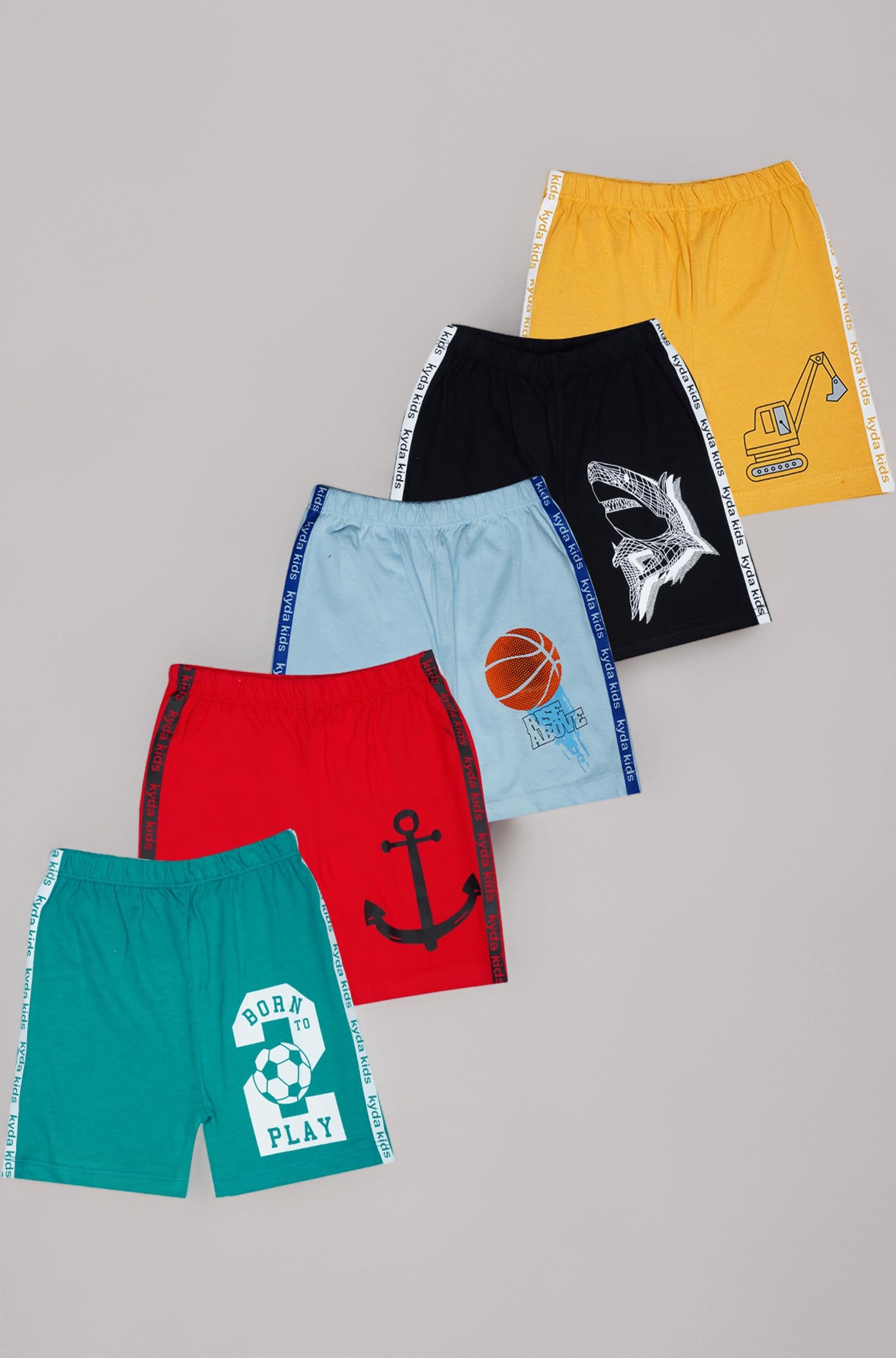 KYDA KIDSยฎ Boys 100% Pure Cotton Printed Regular Fit Knee Length Shorts | Soft Breathable Casual Summer Wear | Comfortable Everyday Shorts for Boys (Pack of 5)