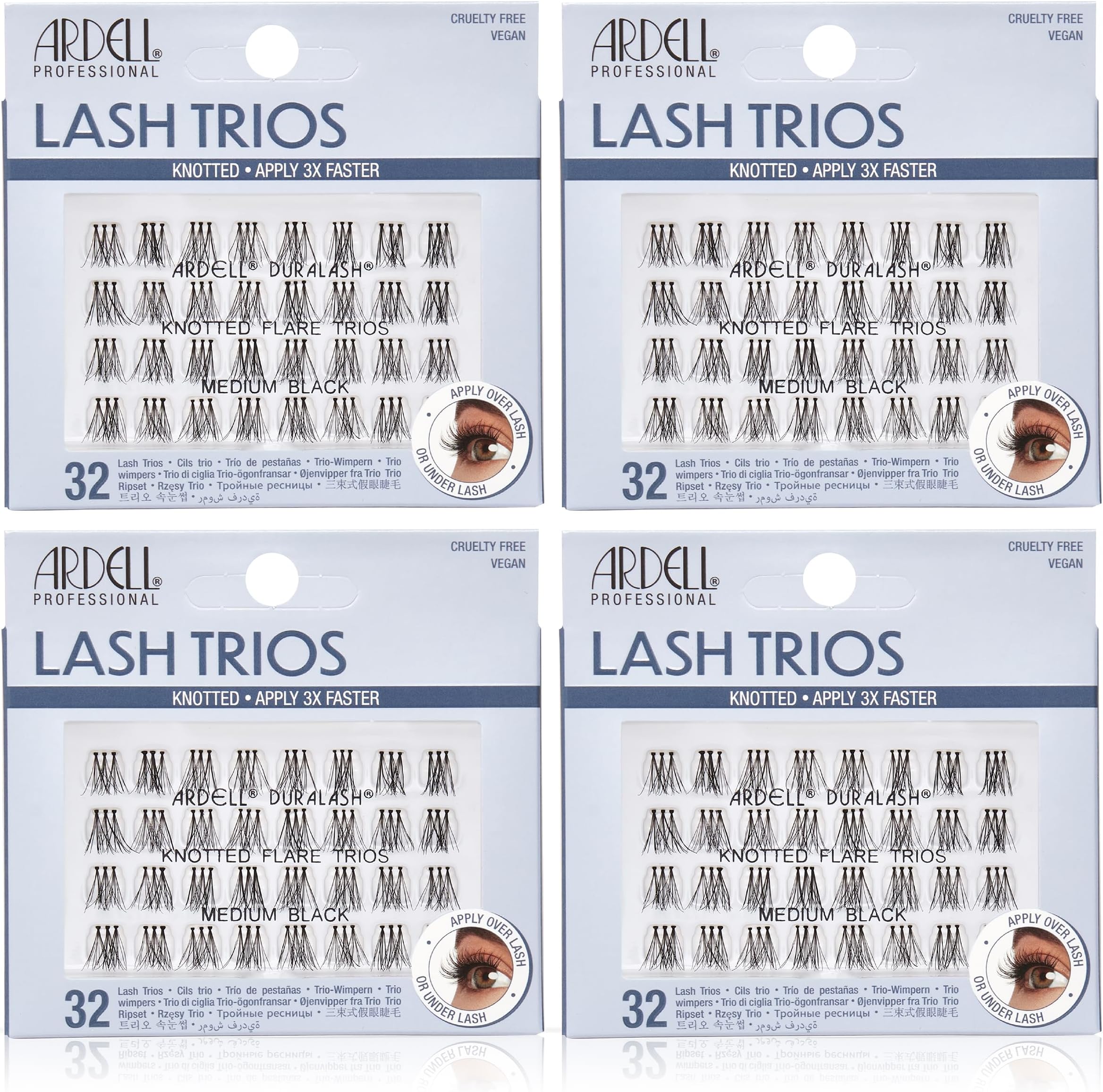 False Eyelashes Individual Lashes Trios Medium Black, Reusable DIY Lash Clusters, Eyelash Extensions, 4 Pack
