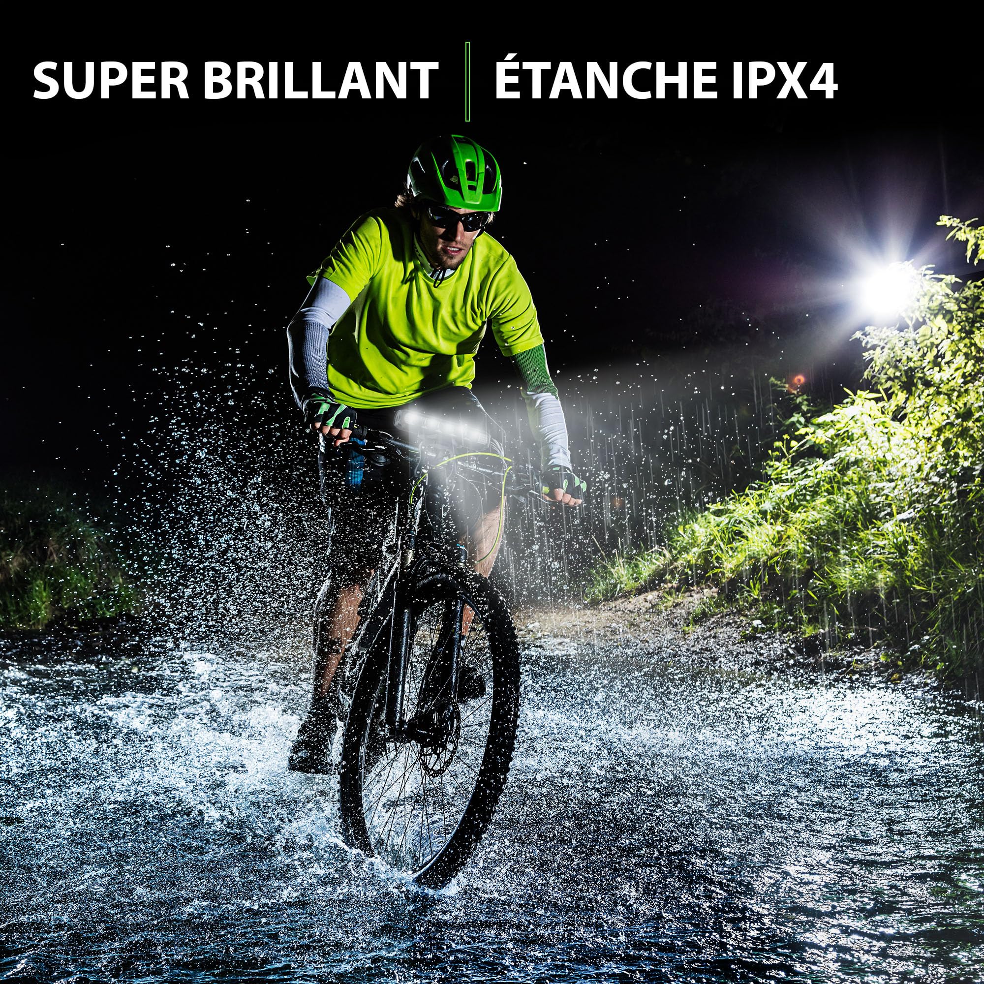 Lumiere Velo Lumens Forts USB C Rechargeable Eclairage Velo LEDs 4 Modes Lampe Velo Meilleure Aluminium à l'eau pour La Conduite de Nuit, Noir