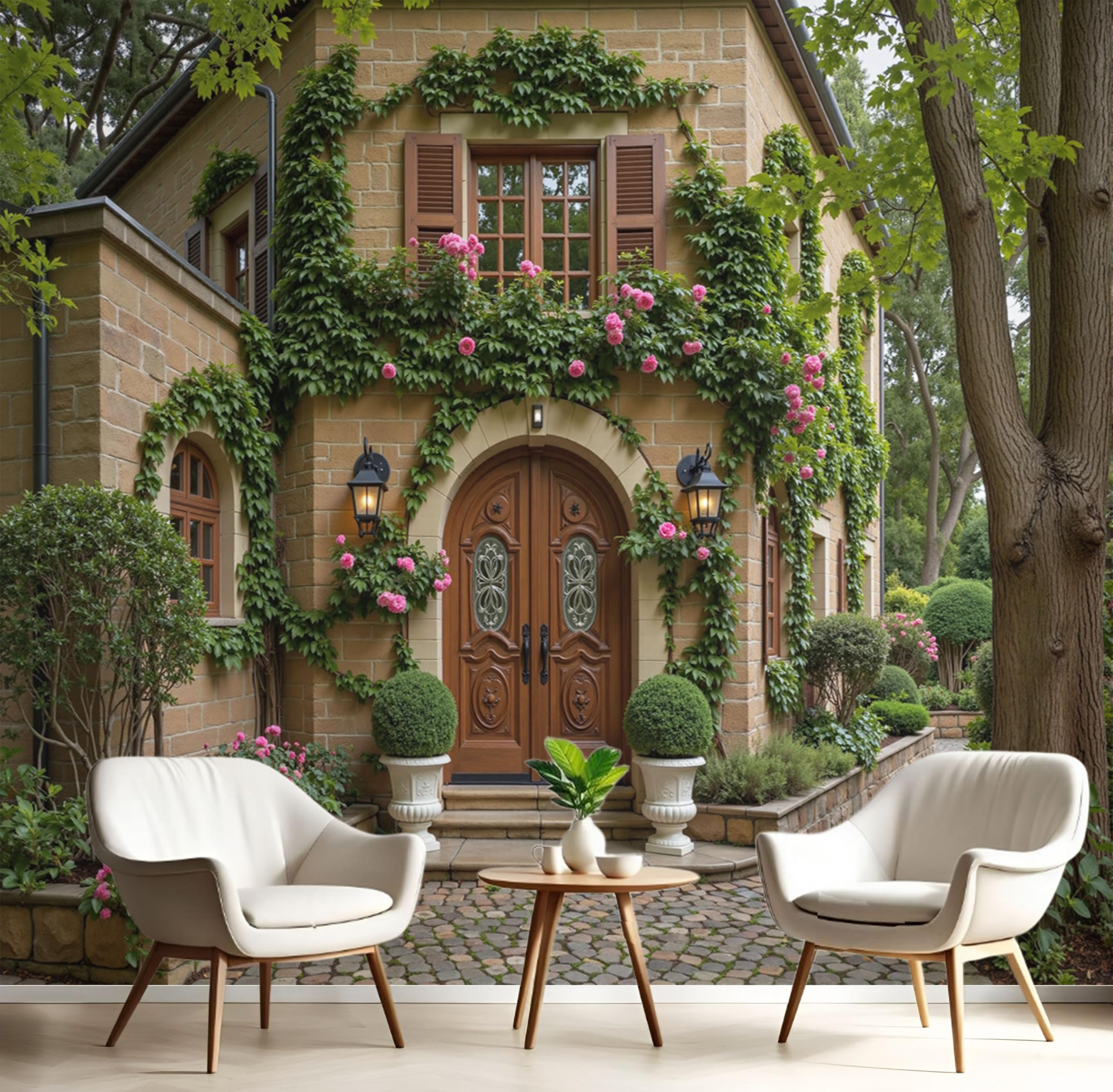 Décoration murale plantes naturelles et papier peint panoramique architecture nordique 3D