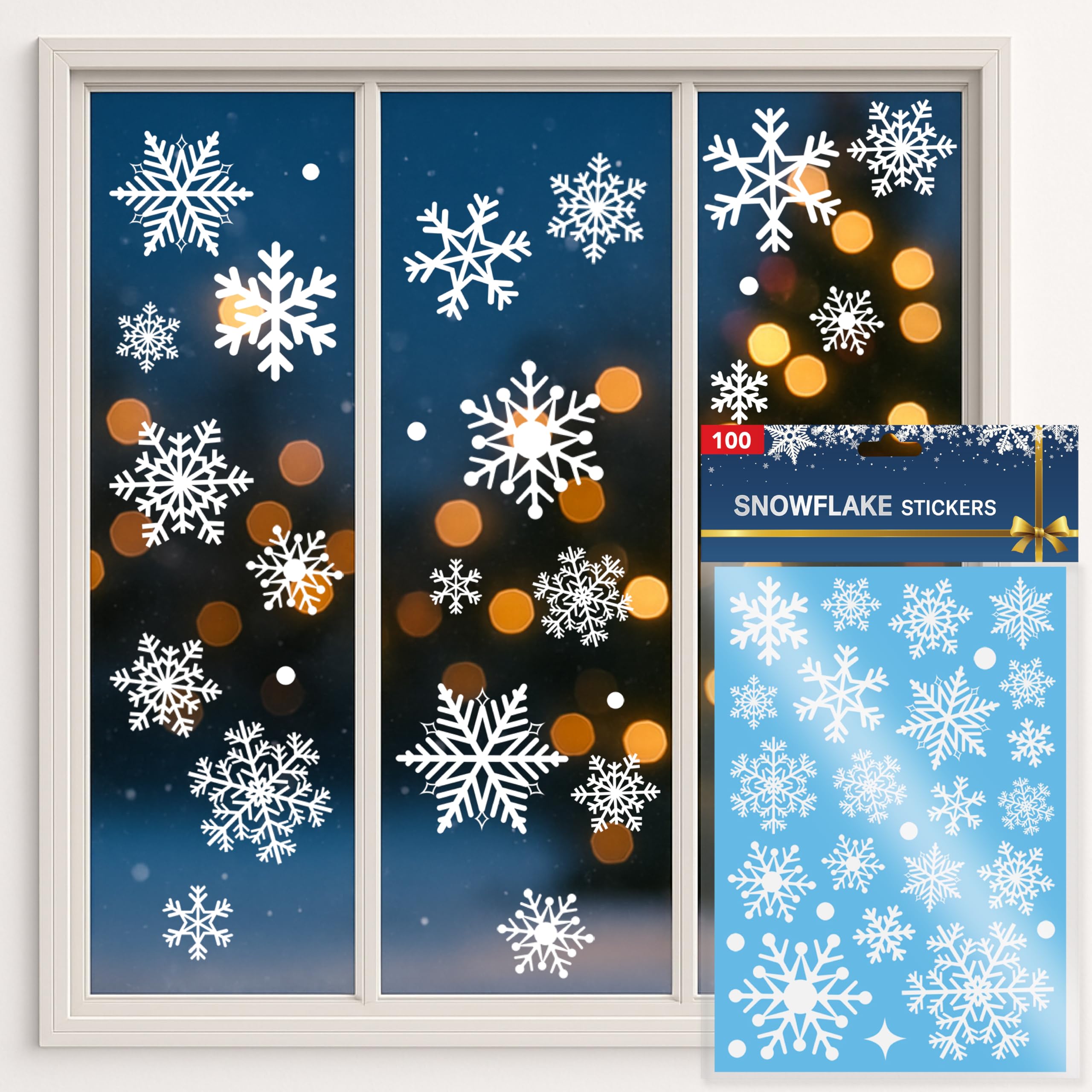 100 Christmas Window Snowflake Stickers Xmas Decorations Reusable Snowflakes Easy Stick & Remove Glass Windows by Felyne