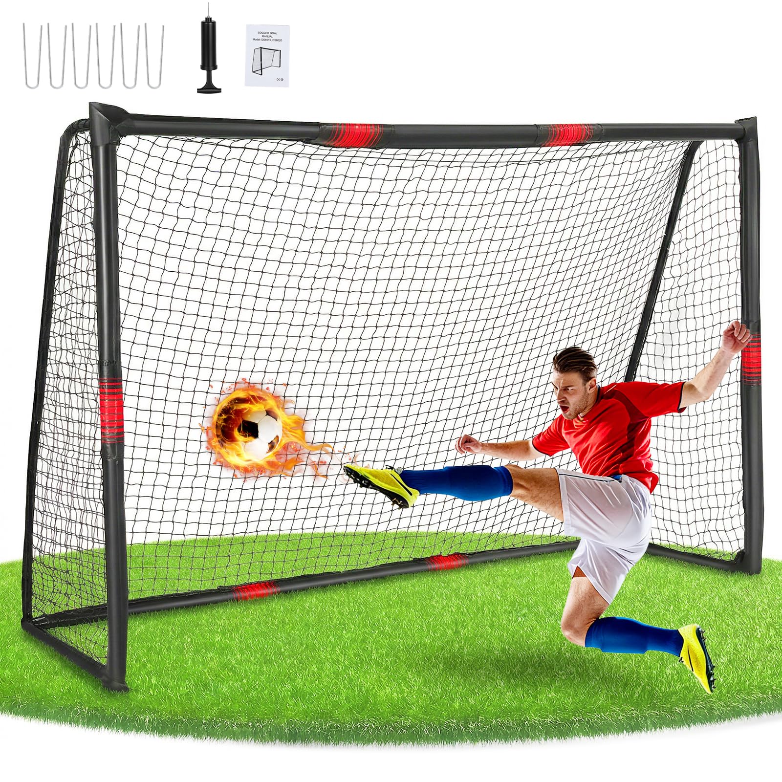 Porta da Calcio per Bambini e Adulti, Telaio Metallico Antiruggine con Rete Rinforzata Anti-Squarcio, Montaggio Senza Attrezzi per Giardino Interno Esterno