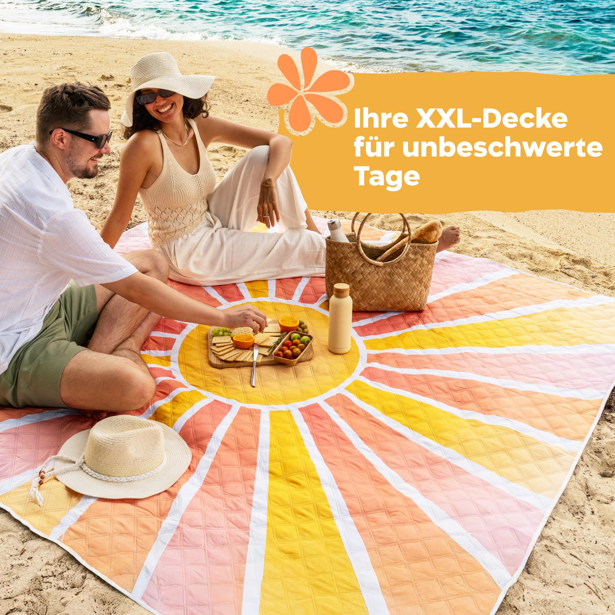 Twinzee Picknickdecke 200x200 cm Wasserdicht Stranddecke XXL Strandmatte Gepolstert Kompakt
